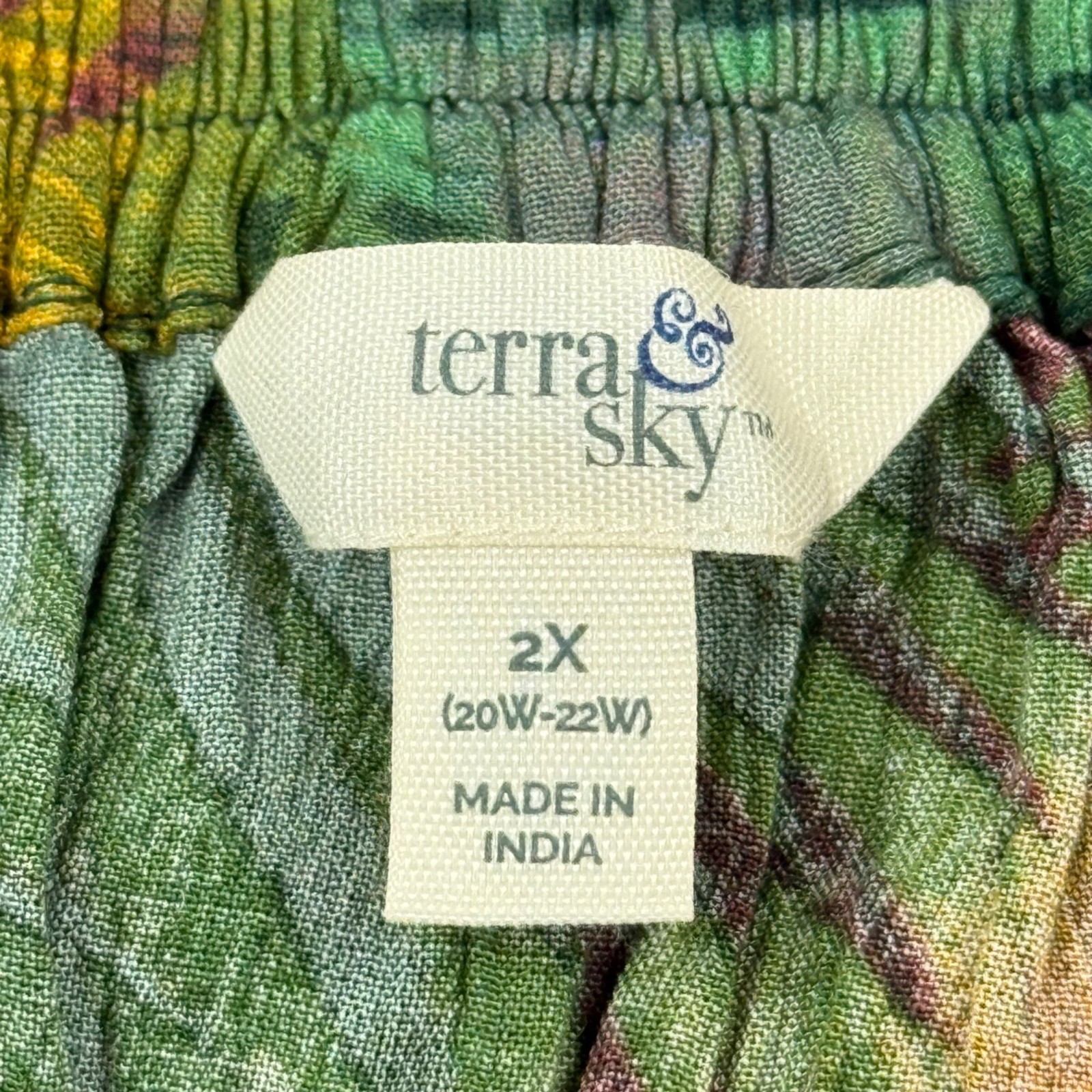 Terra & Sky Summer Tropical Green Pink Maxi Dress 2X 20W-22W Off Shoulder NWT