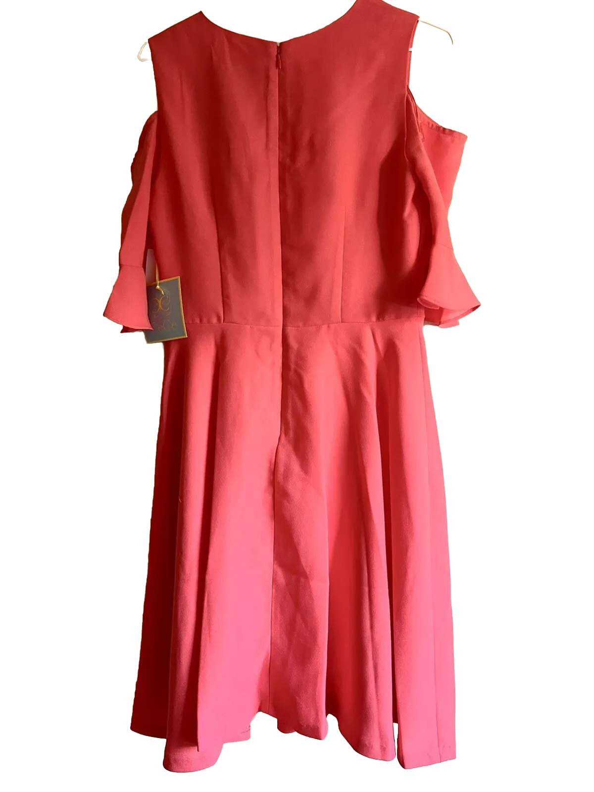New Cece Orange/Red Size 0 Cold Shoulder Short Sleeve Fit & Flare Ruffle Dress