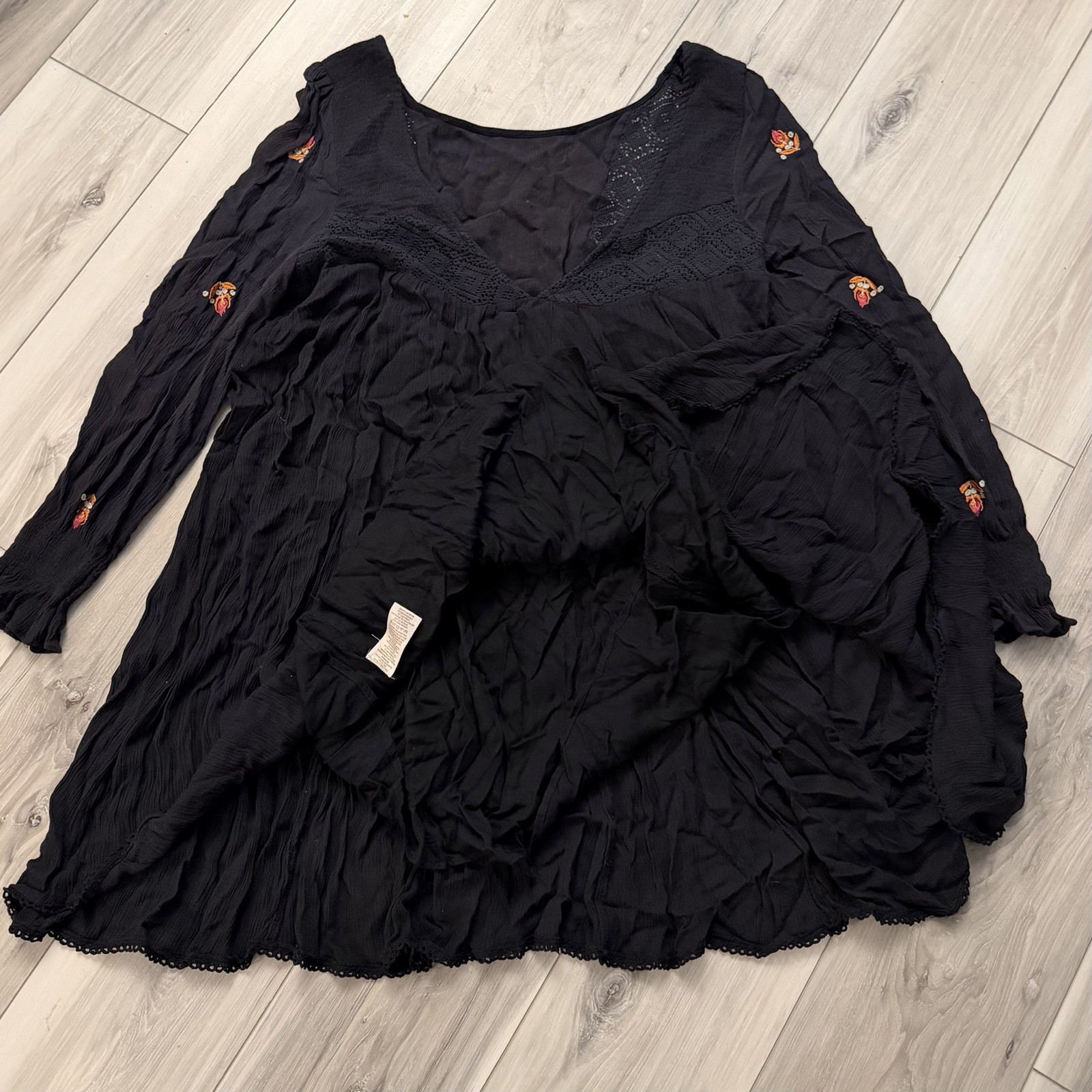 Free People Mohave Mini Dress Black Embroidered Festival Boho Women’s Medium