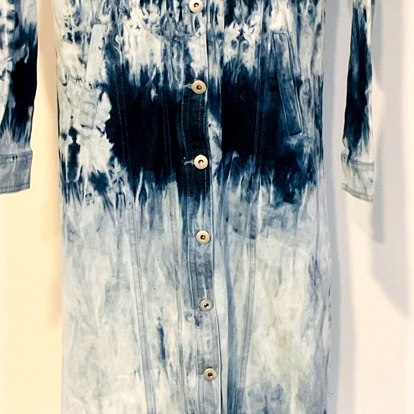 Indigo thread CO distress denim maxi dress button Y2k Boho long jacket frayed S