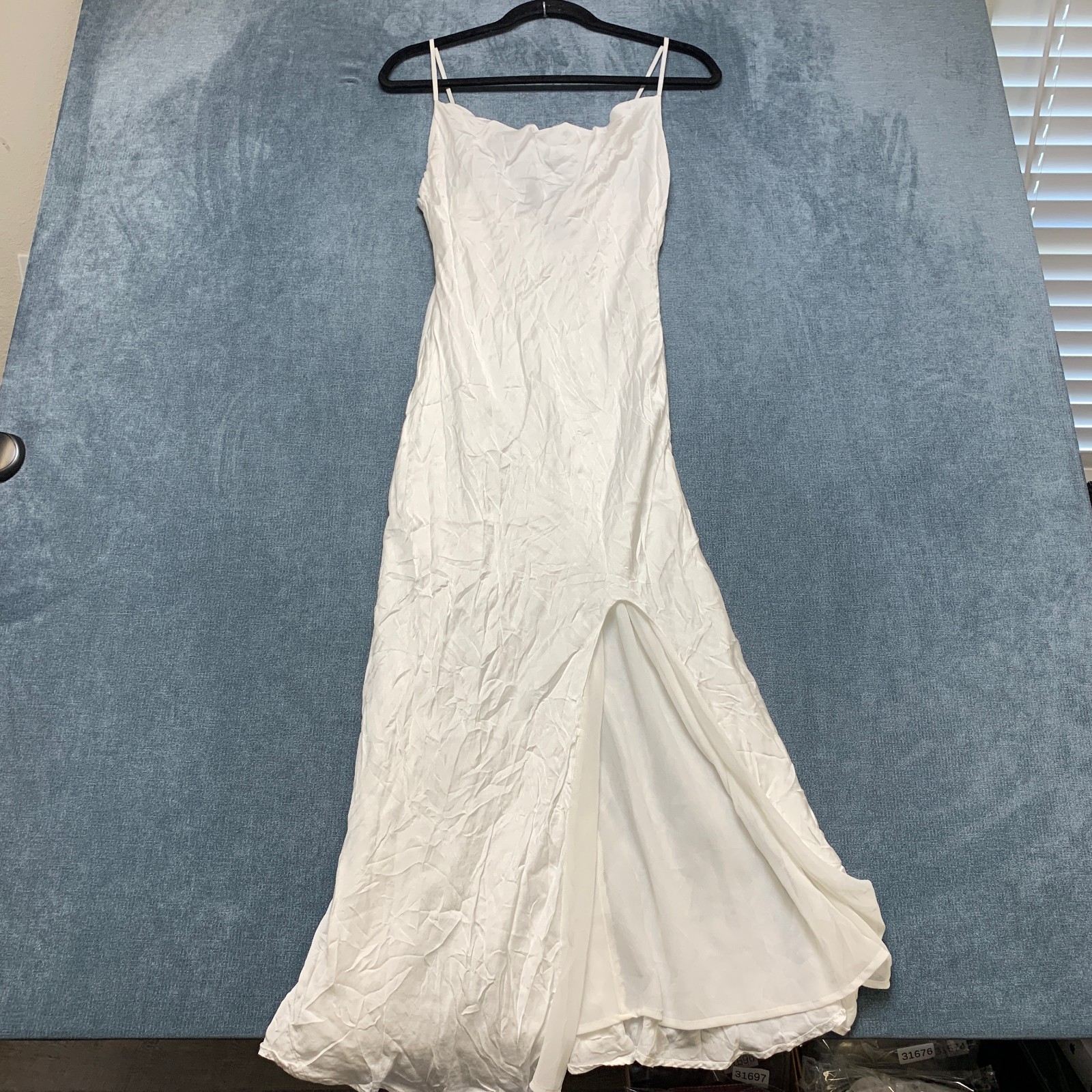 Bardot Maxi Slip Dress Womens XL White Cowl Neck High Slit Spaghetti Strap