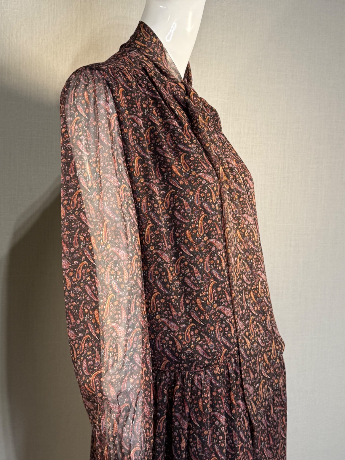 2015 Saint Laurent by HEDI SLIMANE Paisley Silk Chiffon Mini Dress FR40, Resort