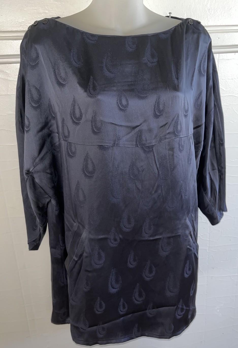 Vtg KENZO Paris Sheath Mini Dress Silky Viscose Navy Peacock Teardrops SZ 38 M