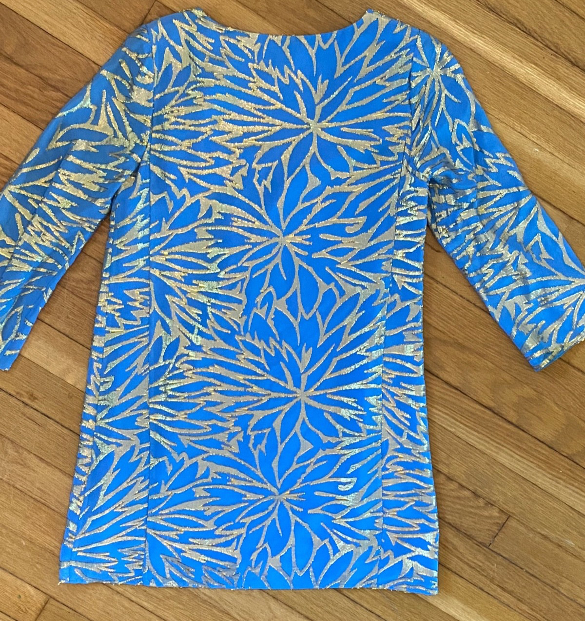 Lilly Pulitzer Siza Two Blue and Gold Thread Miri Silk Long Sleeve Mini Dress