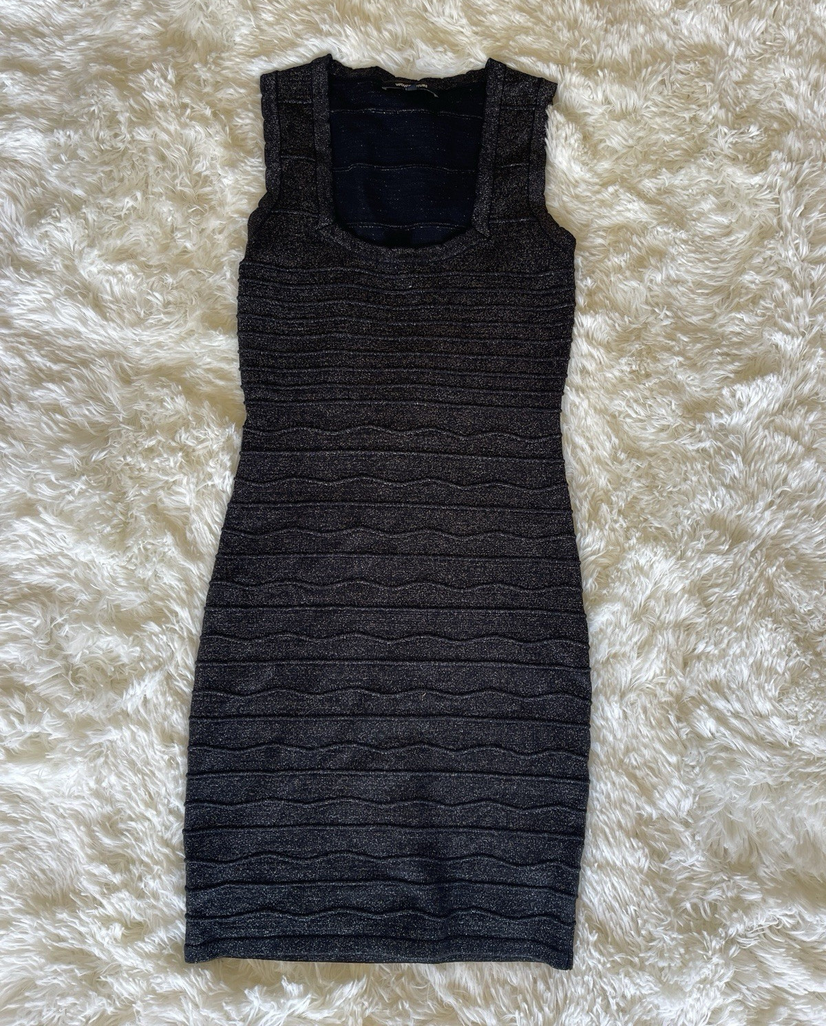 WOWCOUTURE Black Metallic Knit Bodycon Bandage Dress S