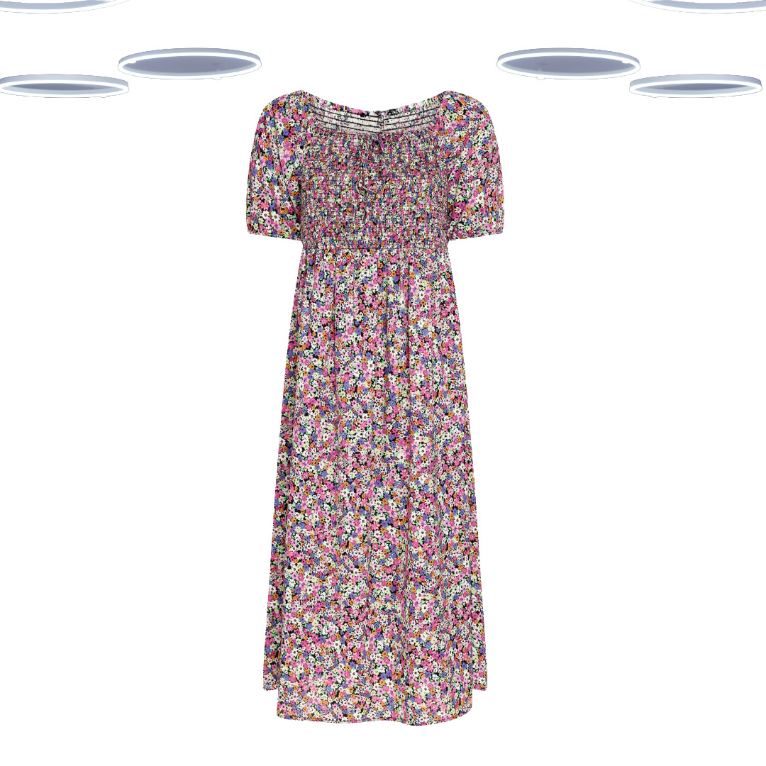 Ex Women’s Shirred Maxi Dress- Plus Size Ditsy Floral Print Multicolour (Defect)
