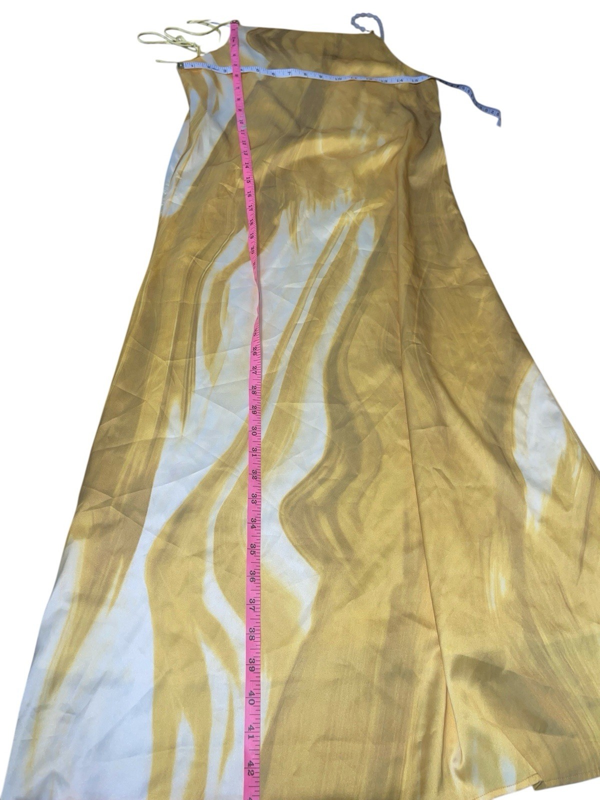 CAARA Womens Size Small Yellow Printed Maxi Dress One Beaded Strap One Tie Strap