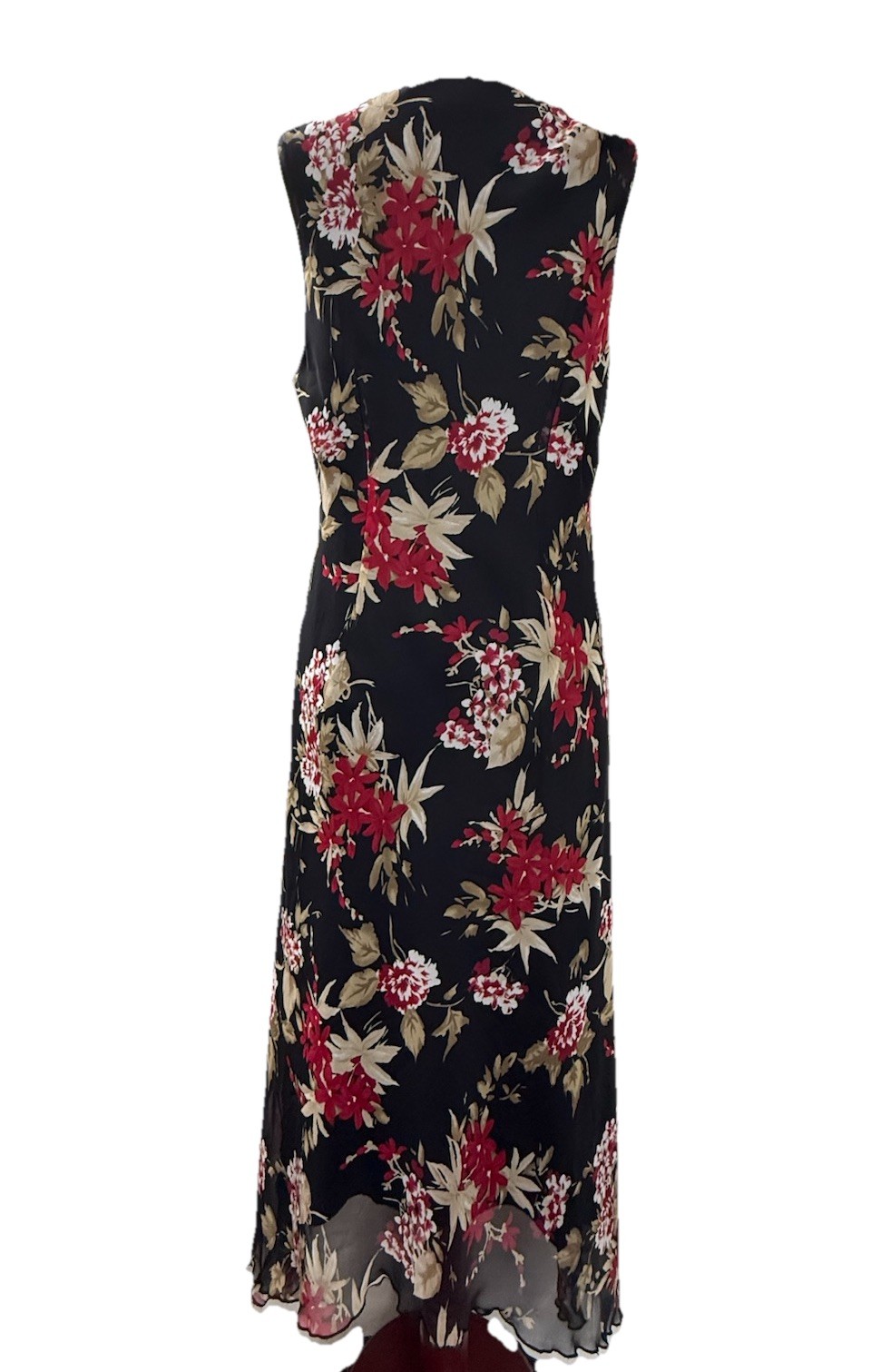 Vtg Meghan Mathews Size 10 Red Black Floral Whimsigoth Midi Dress Y2K 90’s EUC