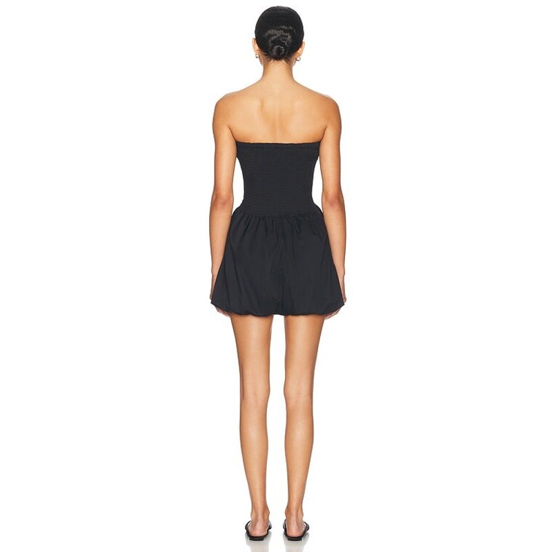 Simon Miller Via Mini Dress L Black Cotton Smocked Strapless Bubble Hem