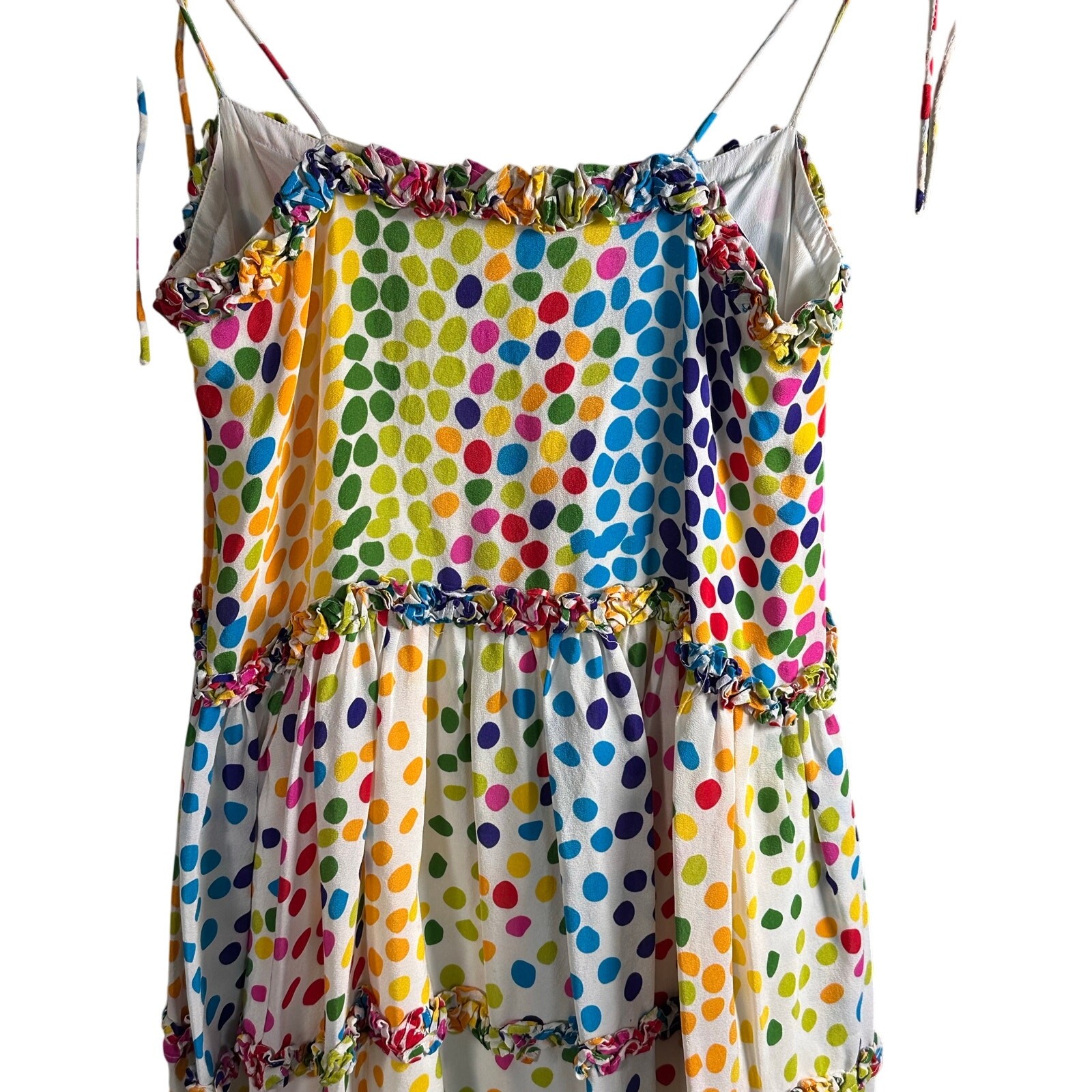 All Things Mochi Rainbow Polka Dot Tiered Mini Dress – Size M