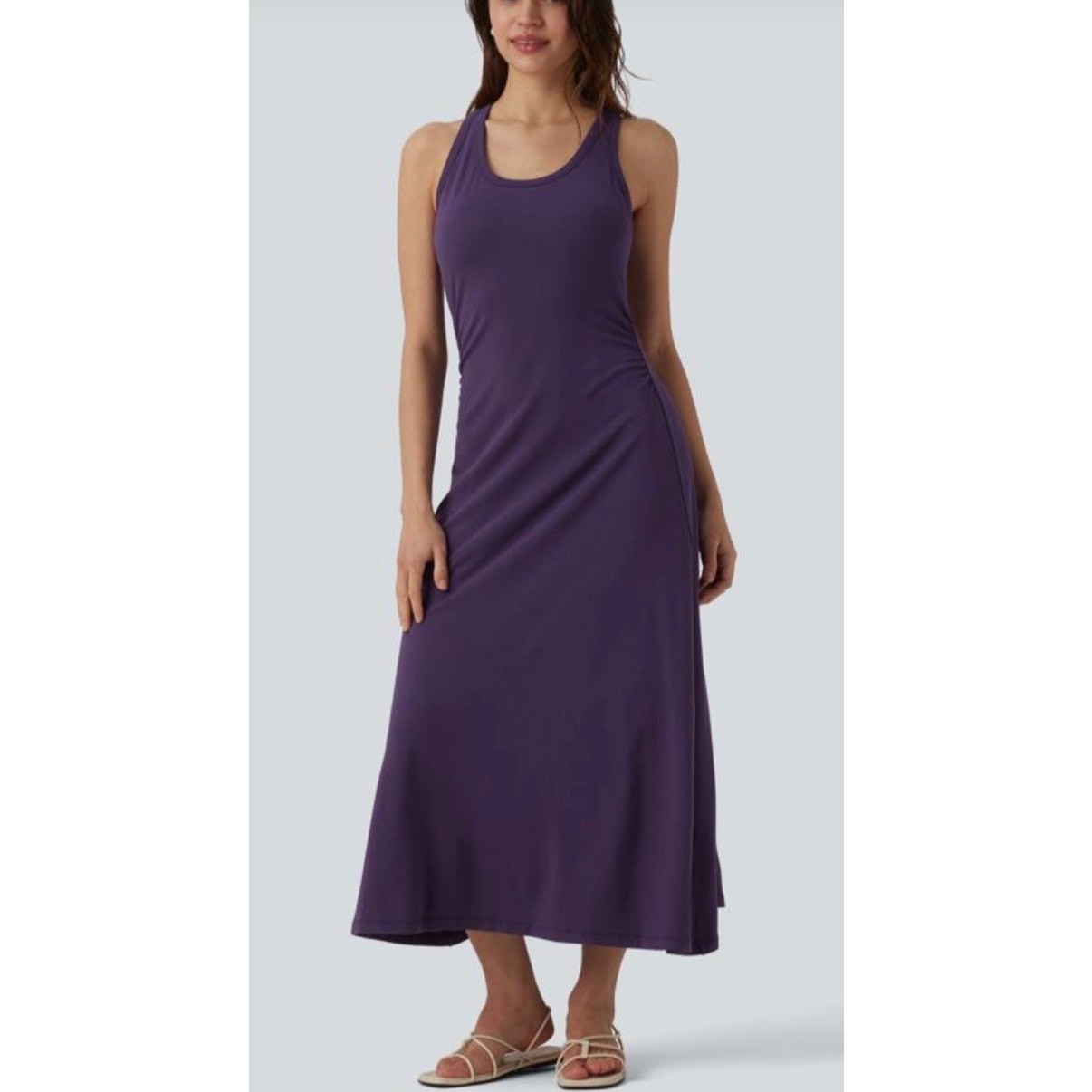Halara Racerback Ruched Built-in Bra Midi Casual Dress Jersey Stretch Sz M New