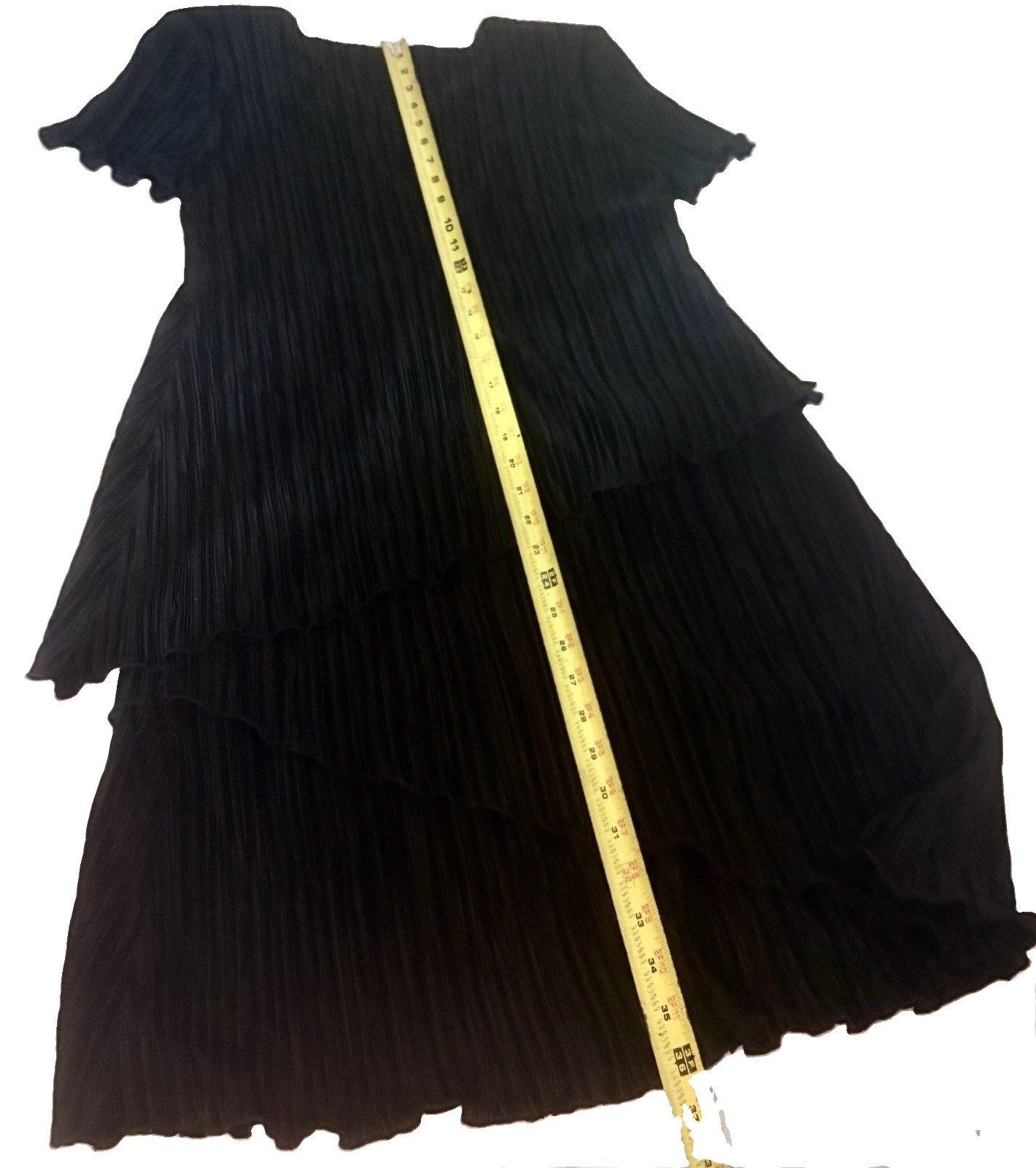 Vintage 90s Connected Apparel Plissé Tiered Dress Black 10P Modern Romance