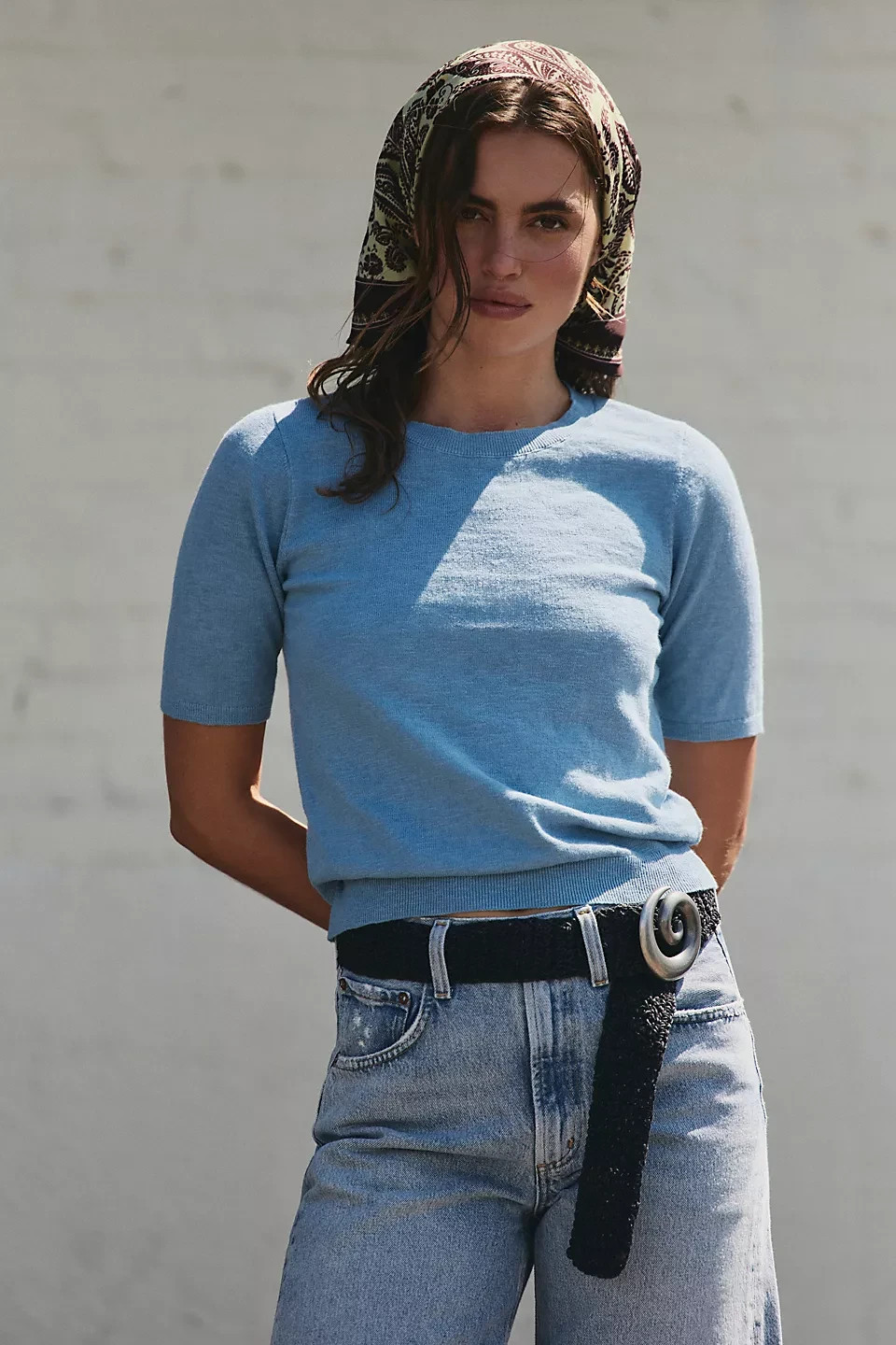 Free People NWT Size Small Isabella 2 Piece Skirt Sweater Set Blue NEW
