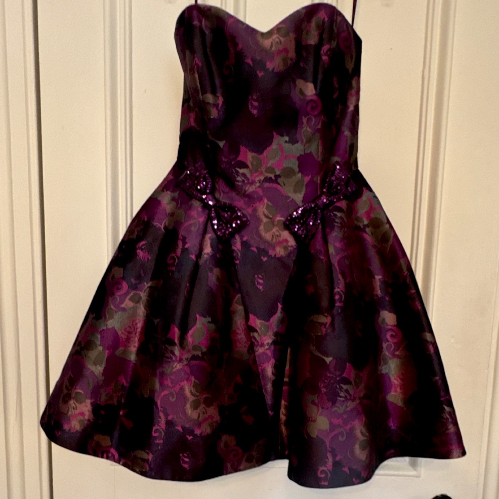 Betsey Johnson Vintage Purple Y2K Floral Strapless Sweetheart party Mini Dress 6