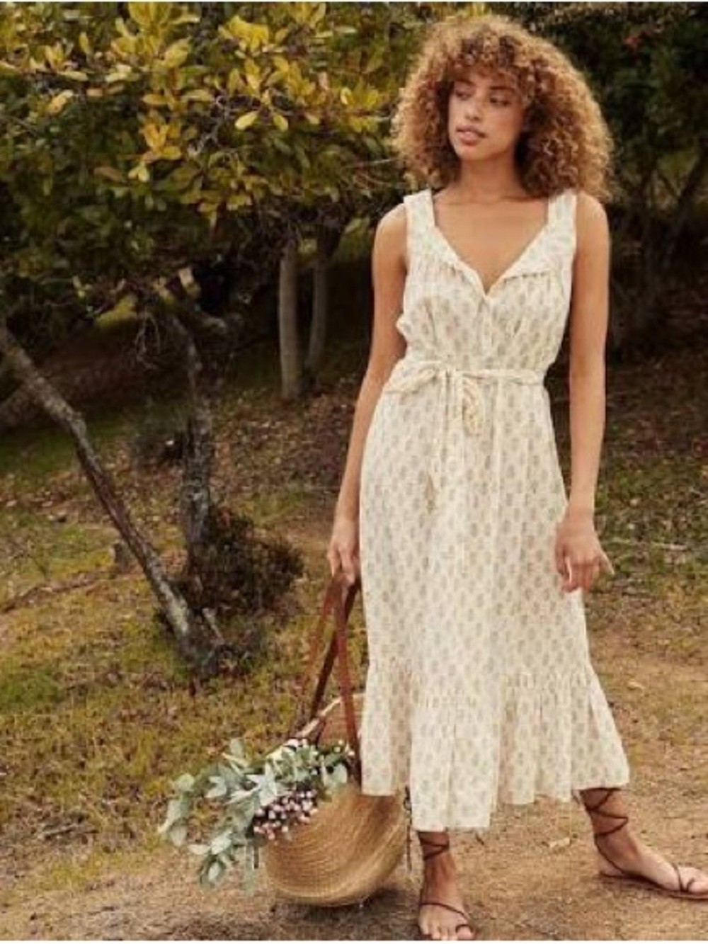 Doen Hilde Dress – Cream Sunflower Block Print