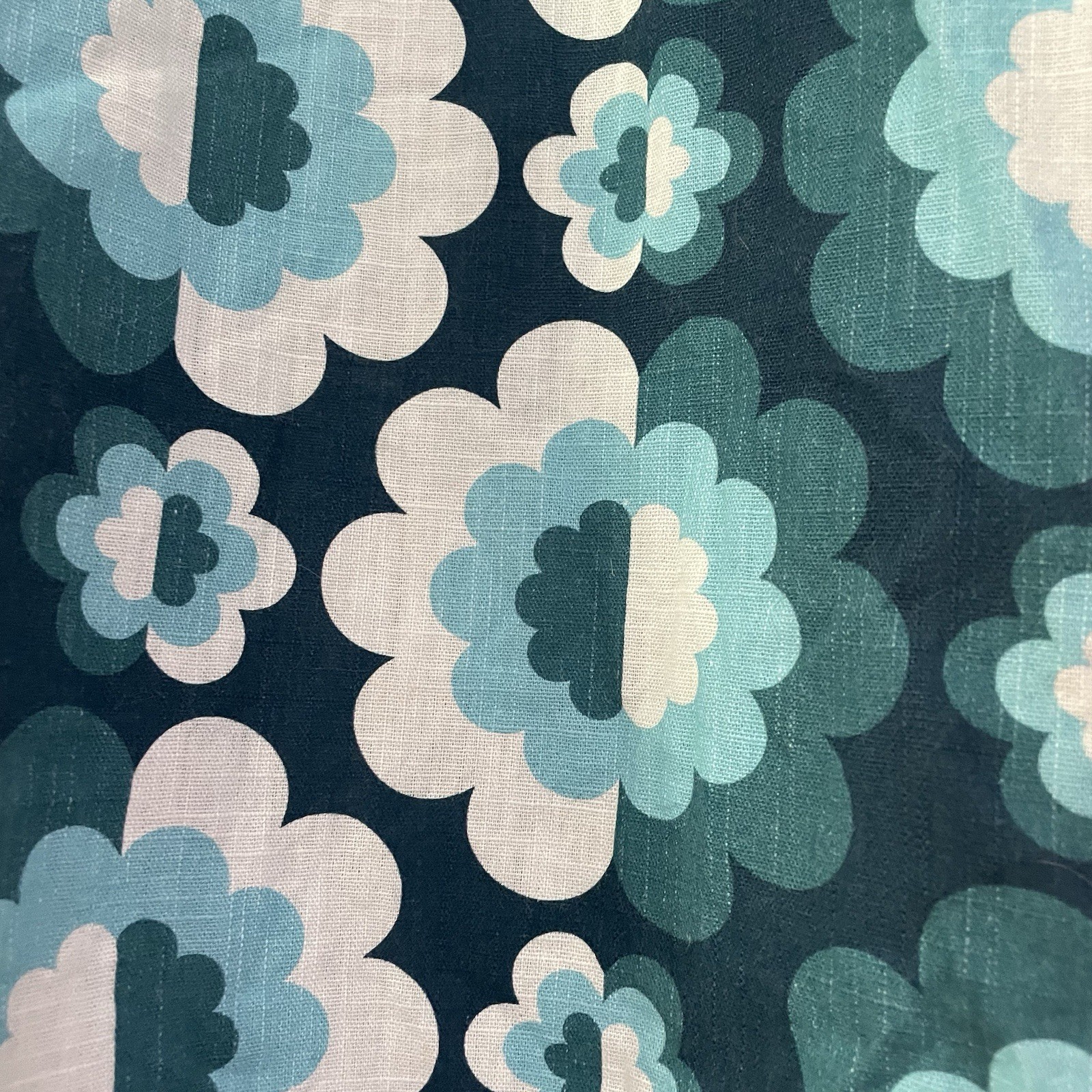 Lesley Evers Blue Zinnia Flowers Retro Floral Print Sleeved Dress with Pockets