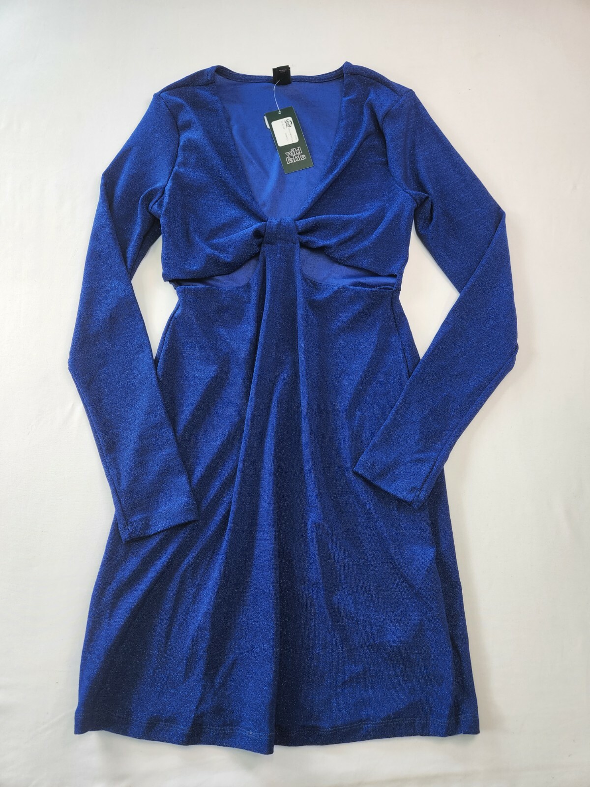Wild Fable Shimmery Blue Long Sleeve Bodycon Dress Size M Midriff Cutouts Glitte