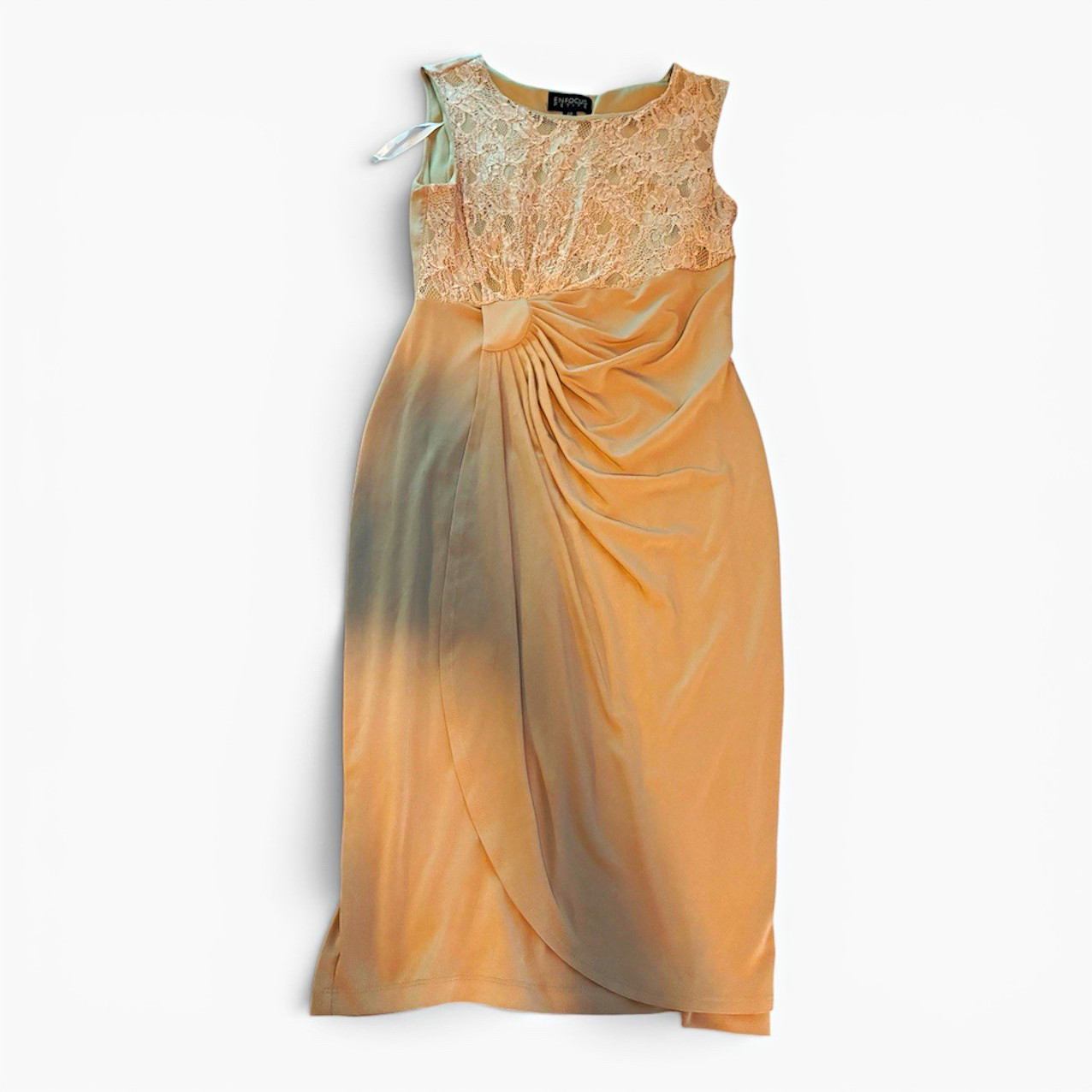 En Focus Studio Beige Lace Ruched Chiffon Maxi Dress Sleeveless Formal 8