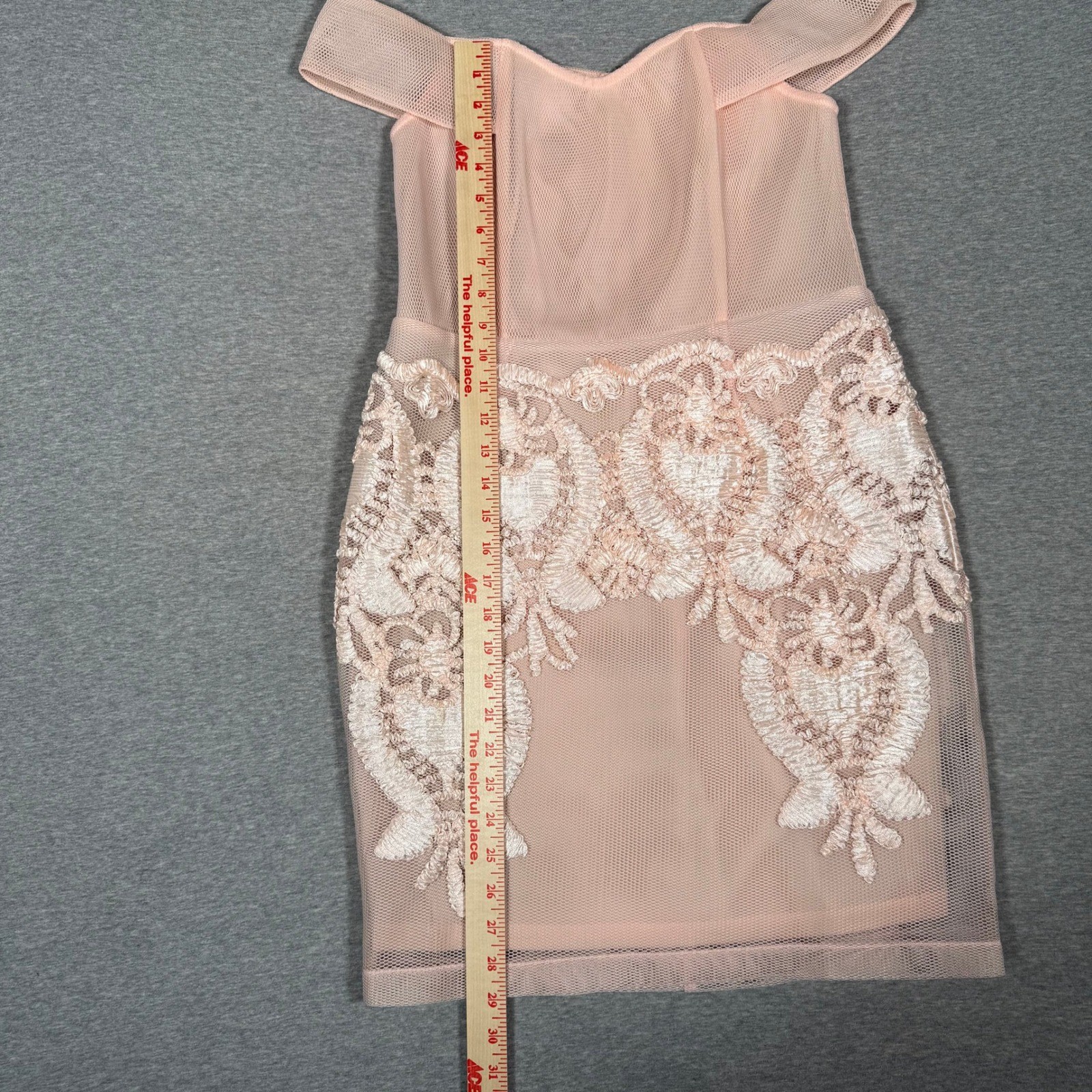 Soieblu Peach Pink Mesh Lace Off The Shoulder Mini Dress Womens Large Cocktail