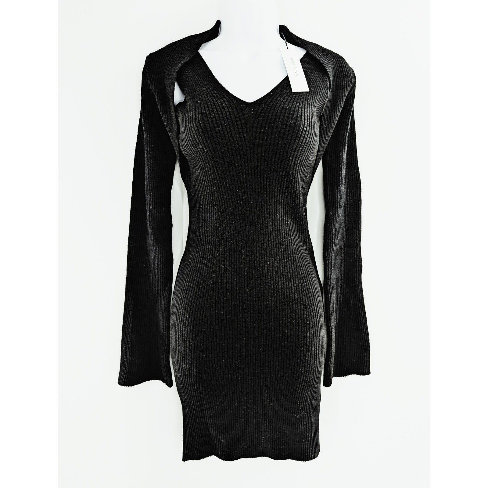Stitches & Stripes Black Ribbed Cold Shoulder Sweater Dress