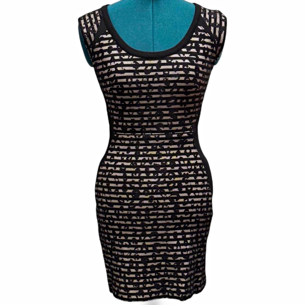 French Connection Women’s Black White Striped Knit Scoop Neck Bodycon Dress 2