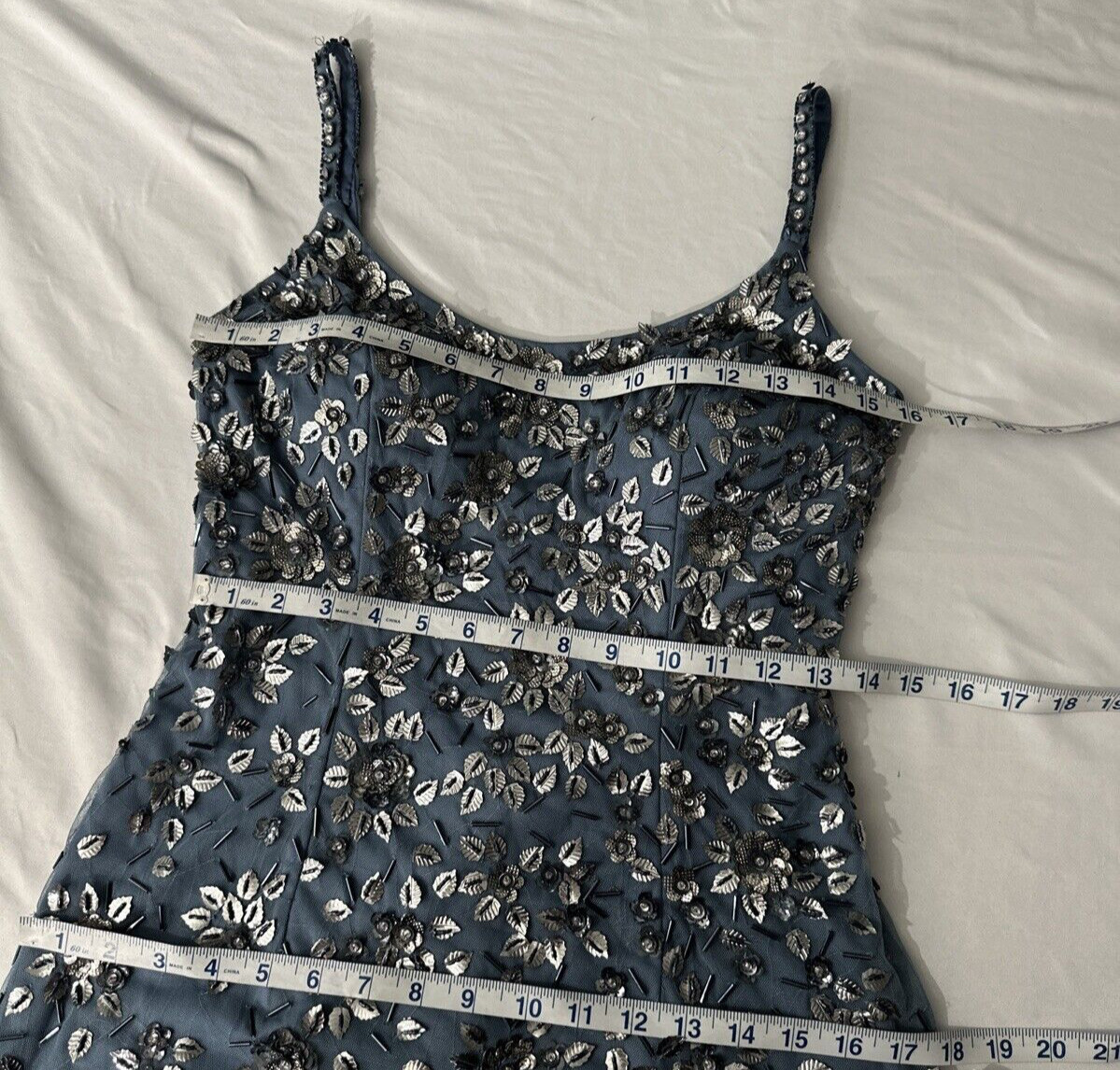 NWT Mac Duggal [ 4 ] 5477 Floral Embellished Scoop Neck Gown in Slate Grey J1154