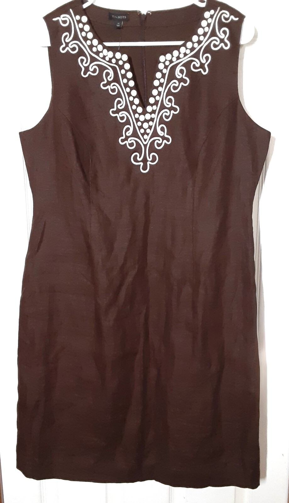 Talbots Woman’s Dress Size 12, NWT 169. Brown, Lined, Sleeveless, Zip/Hook