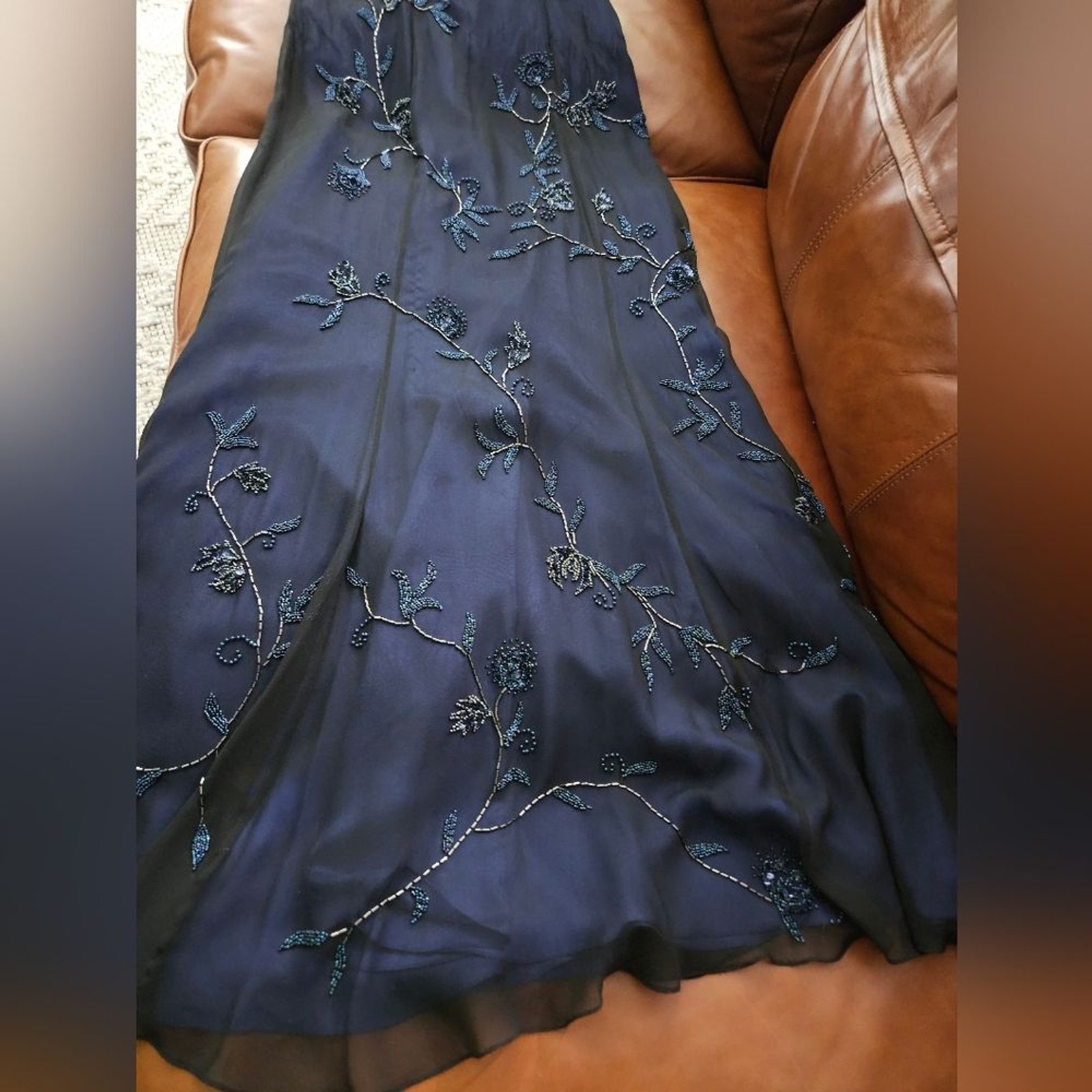 Cassandra Stone Blue Fully Beaded Size 8 Evening Gown $550 NWOT