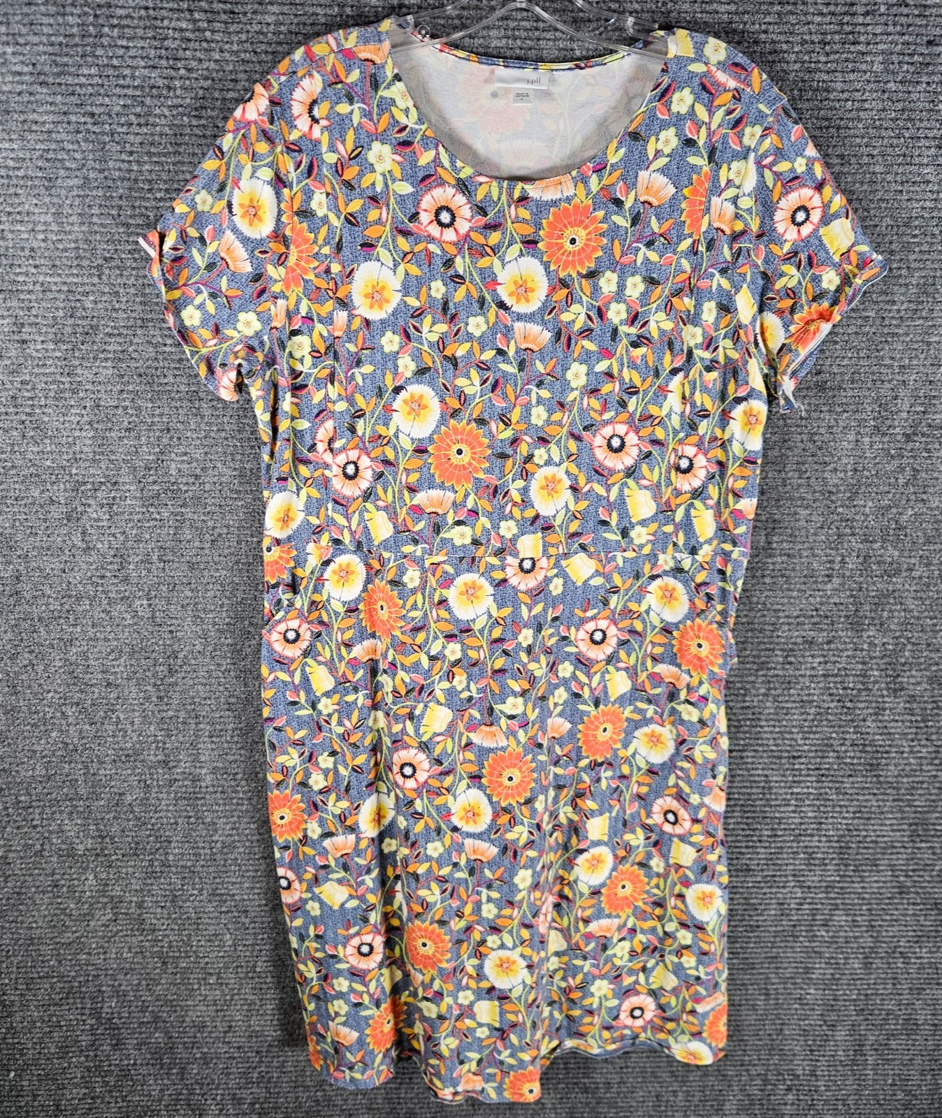 J. Jill Floral Shift Dress Women Size Large Colorful Side Pockets Stretch