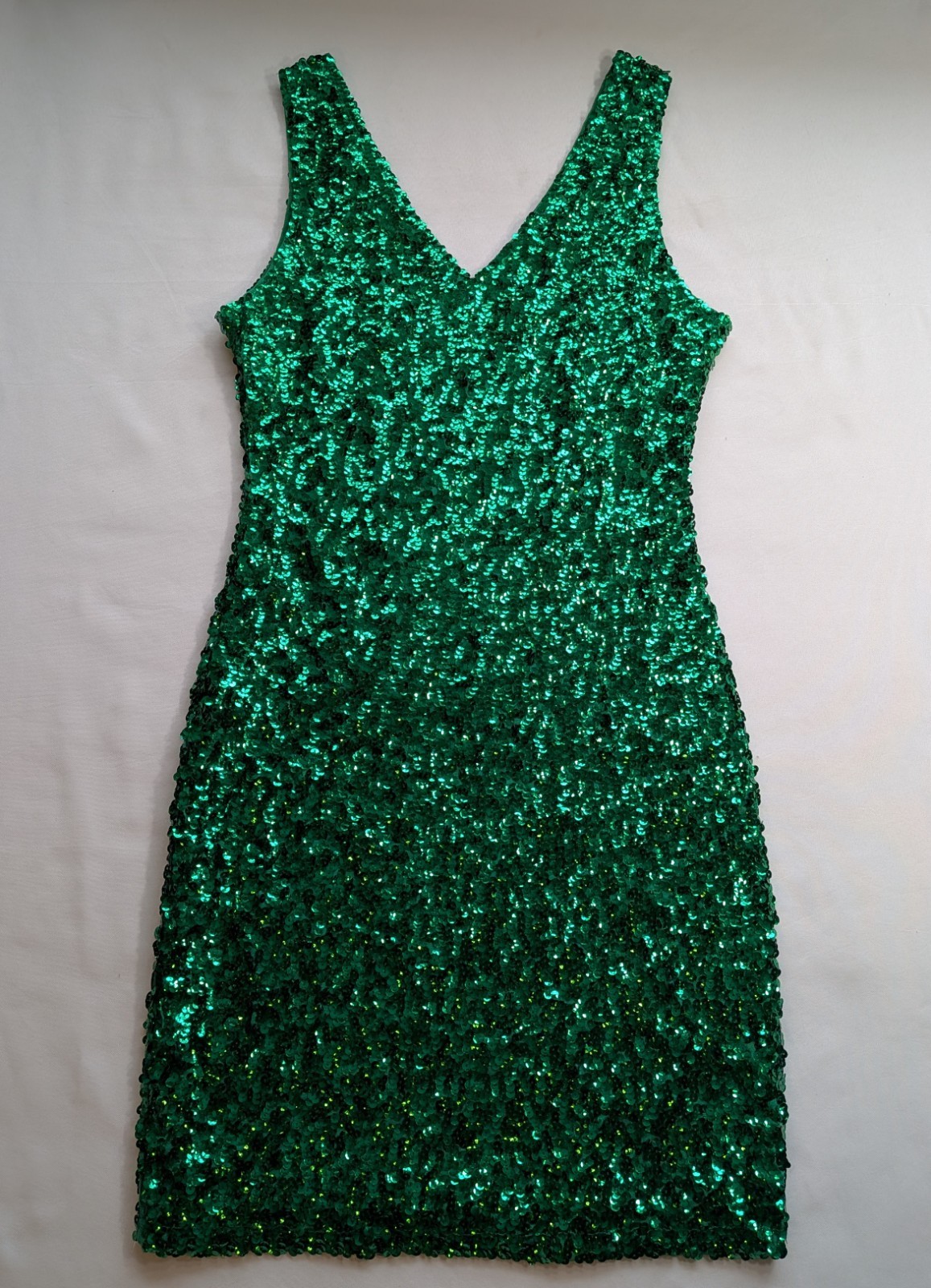 Sequin Sparkly Dress Short Size XL Emerald Green Glamour Sleeveless V Neck