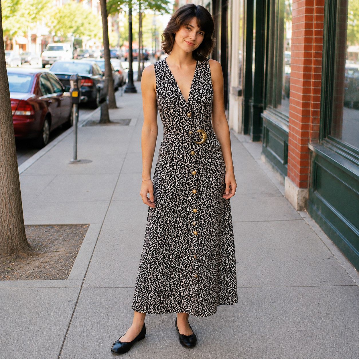 Vtg 90’s Black Floral Midi Dress Size 12 Belted Peplum Sleeveless Cottagecore
