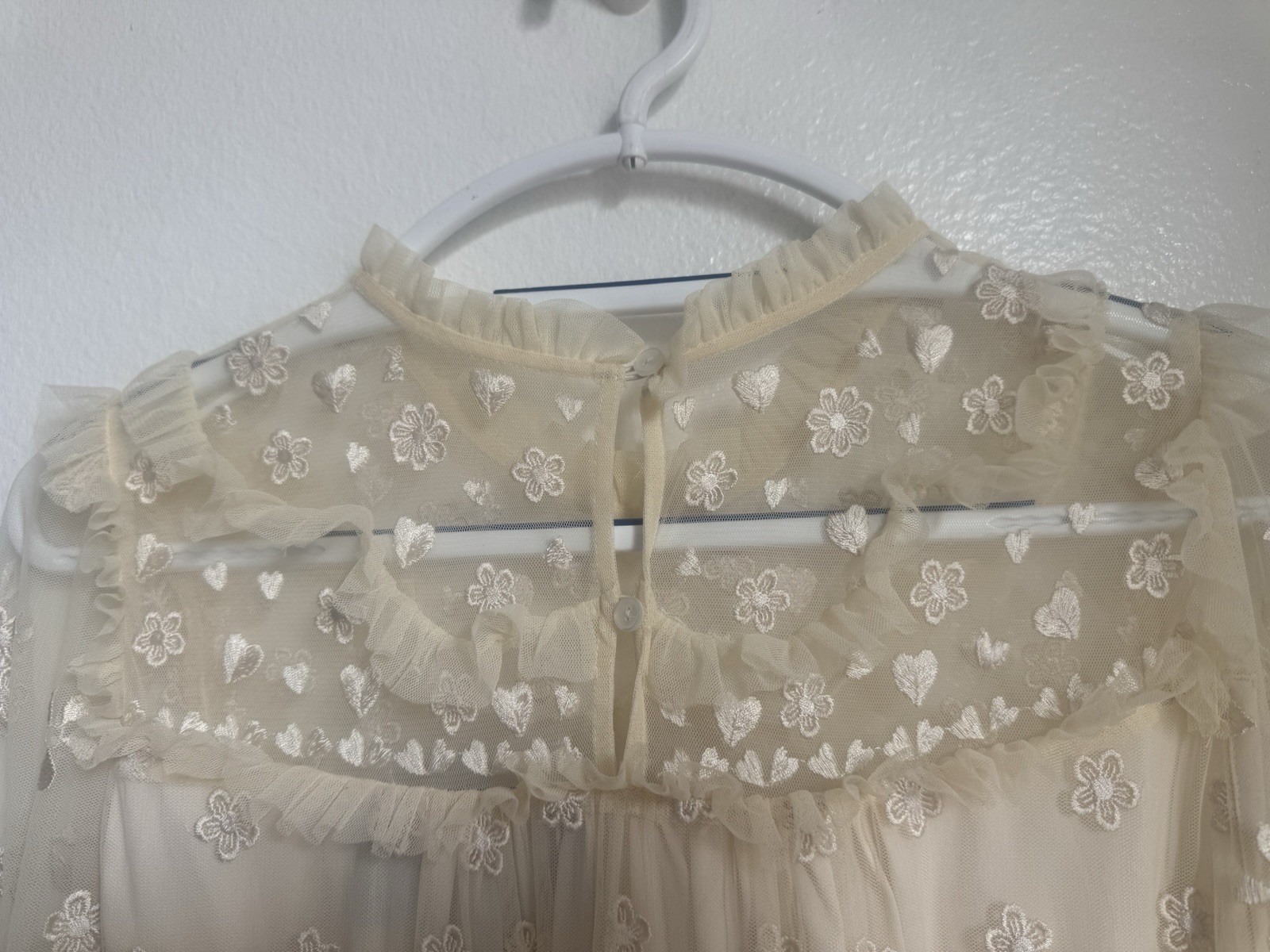 Needle & Thread Tulle Embroidered Floral Long Sleeve Ruffle Mini Dress Size 2
