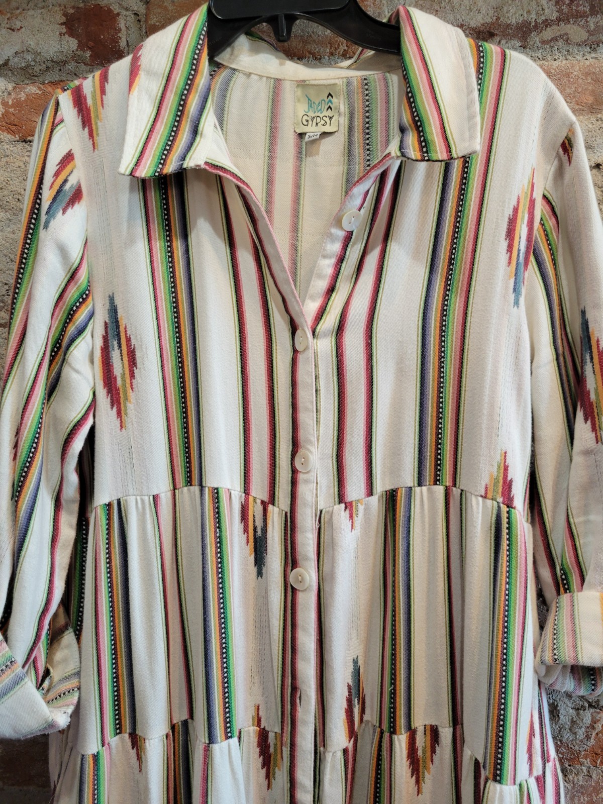 Jaded Gypsy Striped Duster Dress Womens medium Maxi Boho Hippie Indie W Pockets