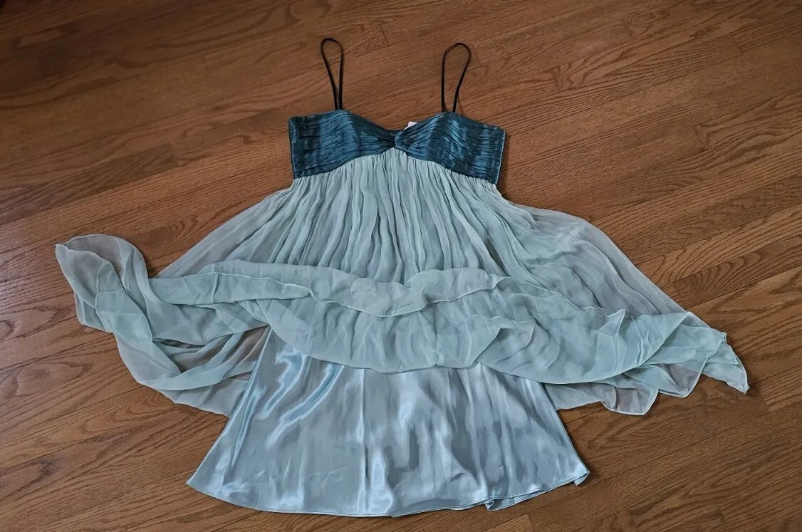 NEW $285 Laundry by Design 100% Silk Black Straps Cocktail Prom Blue Dress Sz 10