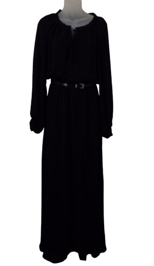 MNG SUIT Mango Black Maxi 100% Belted, Lined Dress Size XS – S Vacation Casual