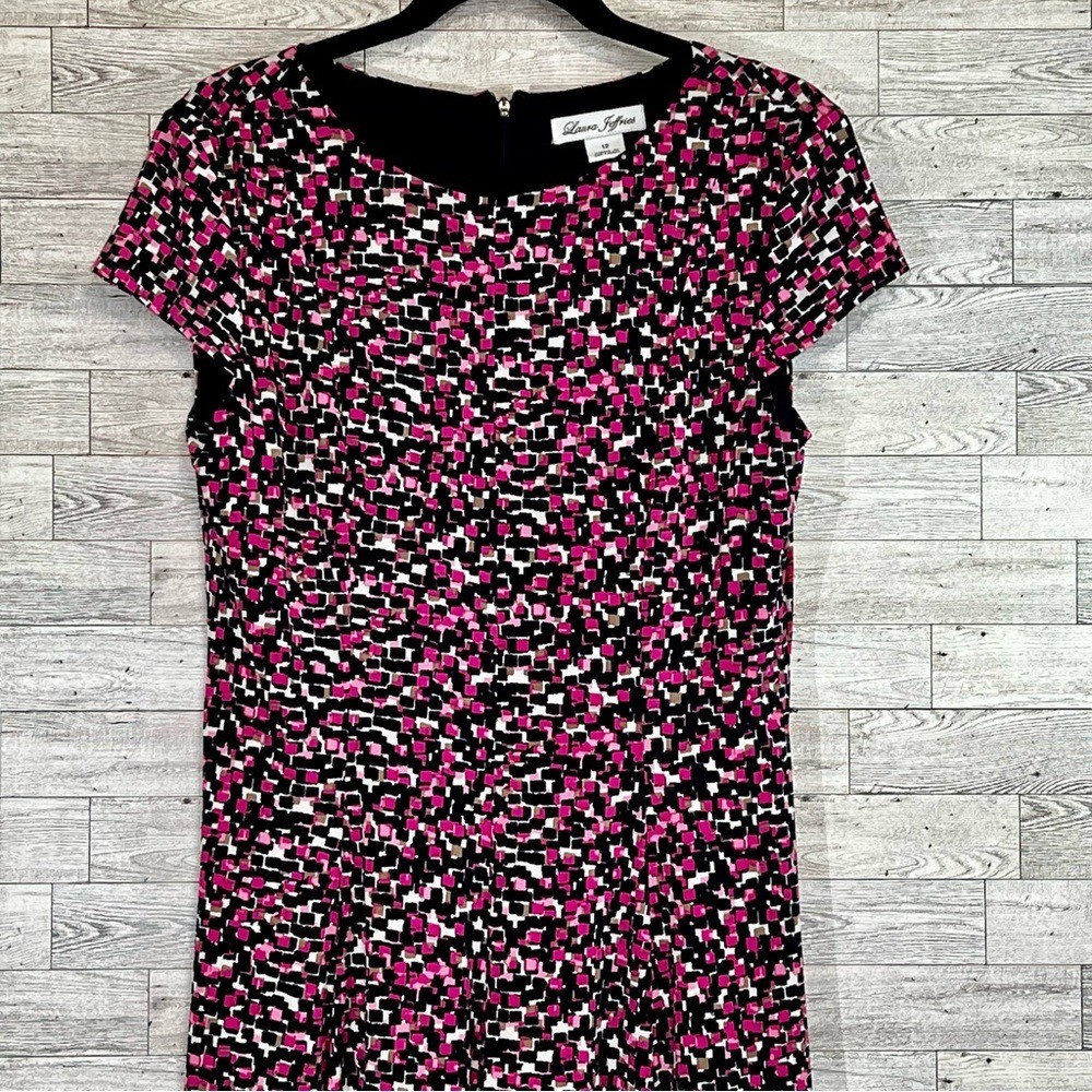 Laura Jeffries Pink,Black,White Multi-Blocks Dress -Size 12 Fit & Flare Stretch
