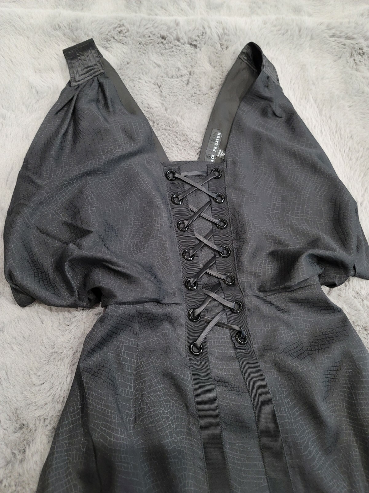 New Sinful Affliction Premium Black Silk Batwing Corset Mini Cocktail Dress 2