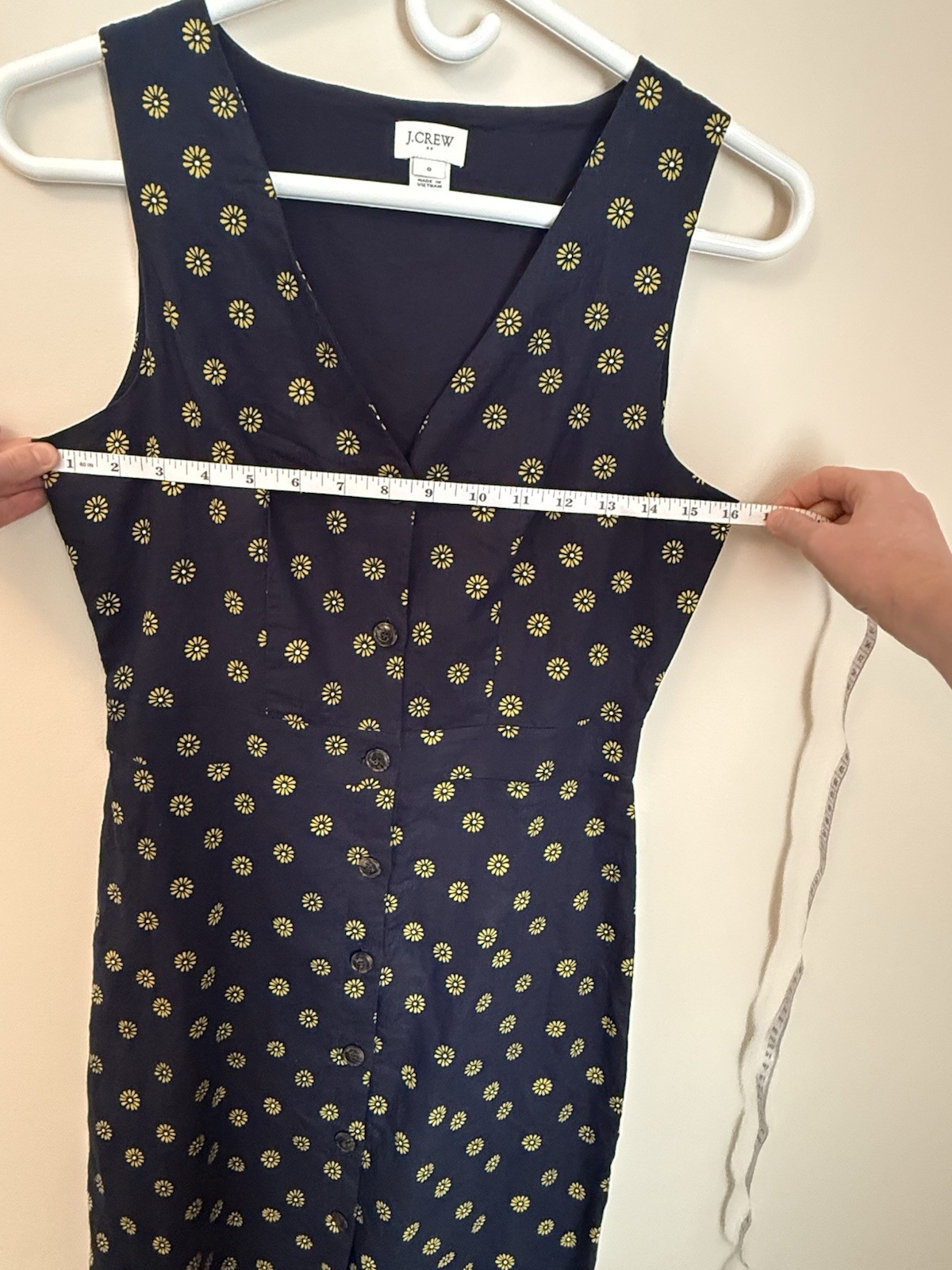 J.CREW Navy Yellow Floral Button Front Linen and Cotton Dress Size 0