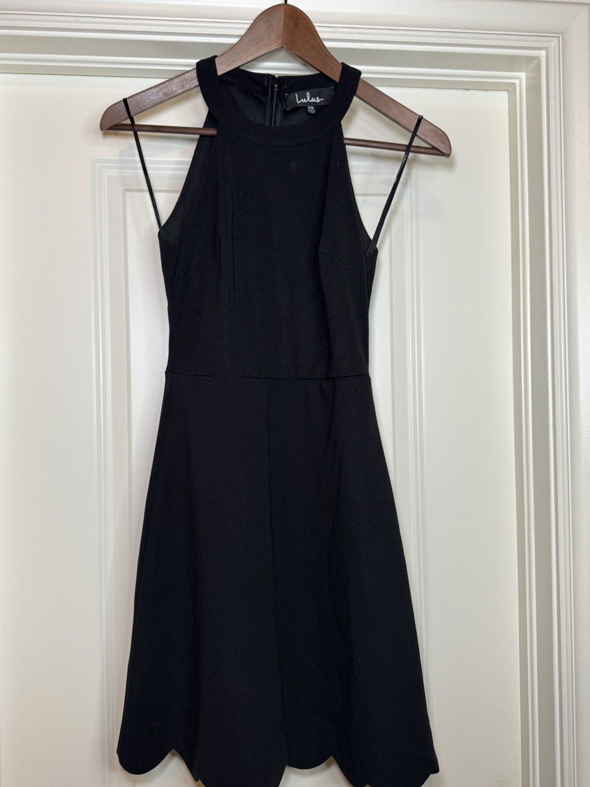 Lulu’s Mamacita Black Scalloped Halter Skater Mini Dress Women’s Size extraSmall