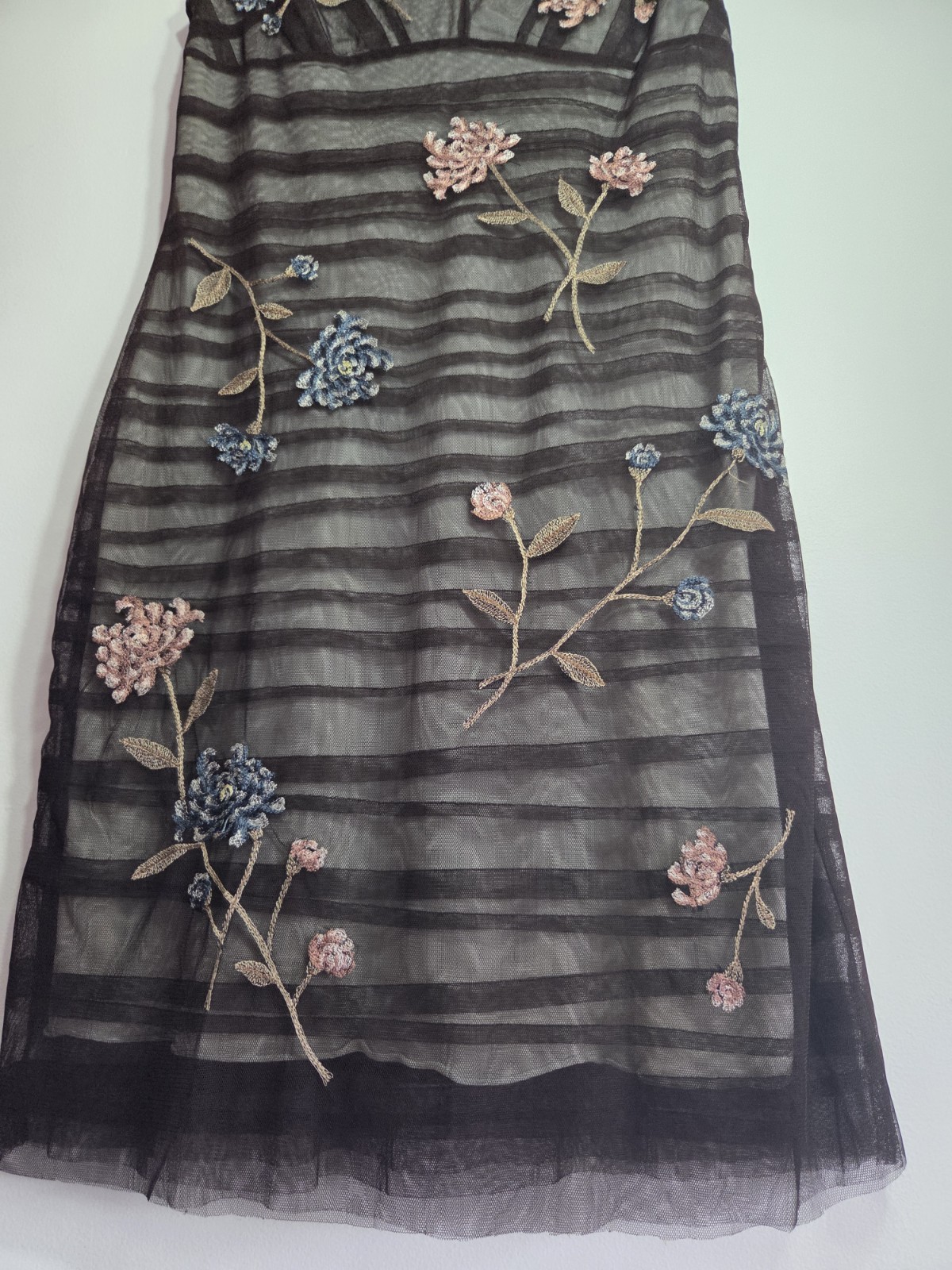 BASQUE Size 12 Brown Mesh Floral Embroidered A-Line Sleevess Dress