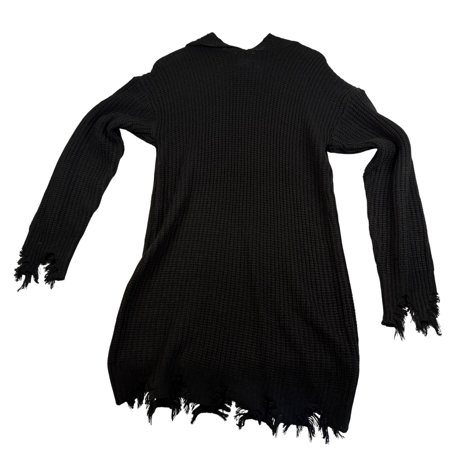 No Comment Black Waffle Knit Distressed Hooded Sweater Dress Large NEW