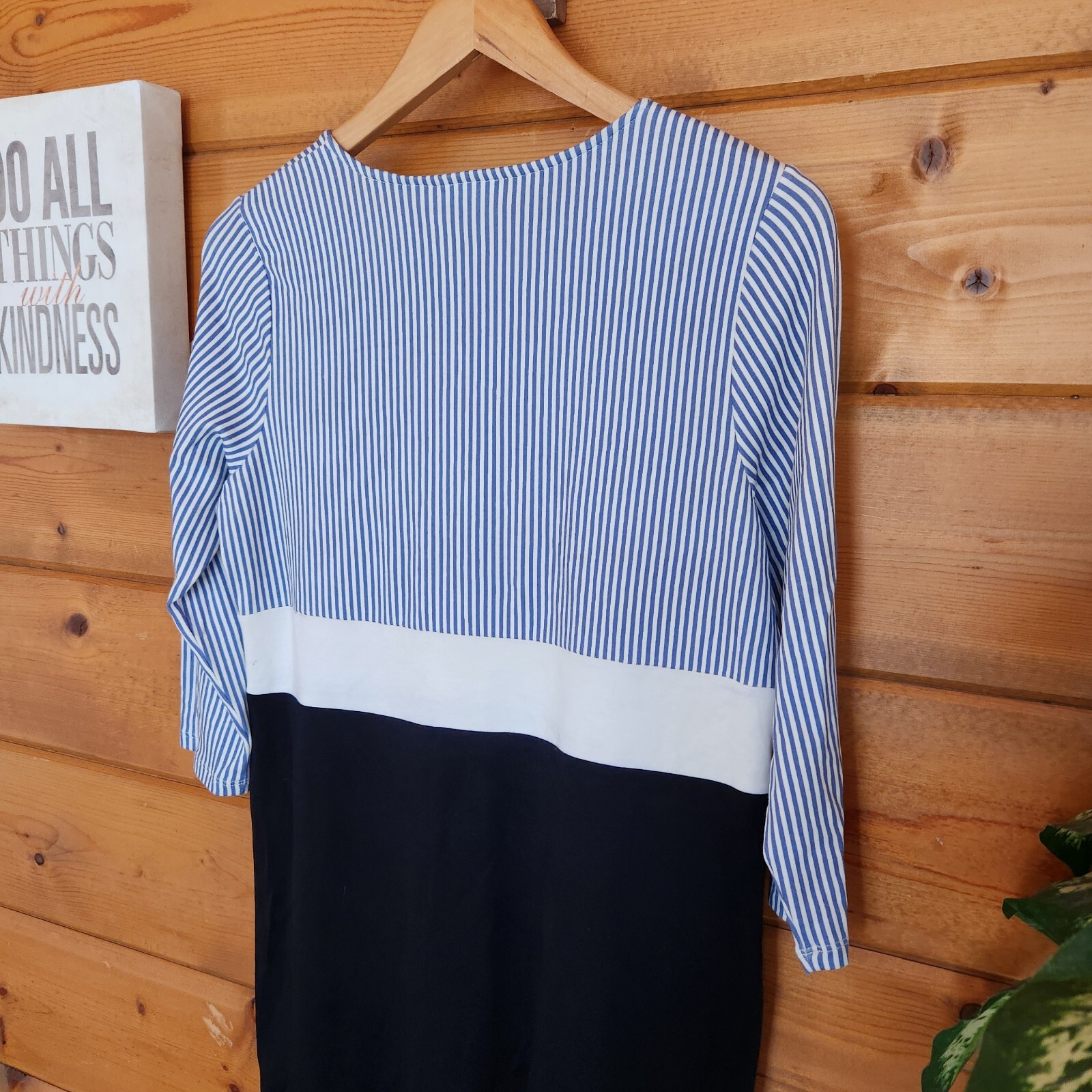 J JILL Stripe Color Block Tunic Dress Shift Blue White Black Stretch Petite Sz S