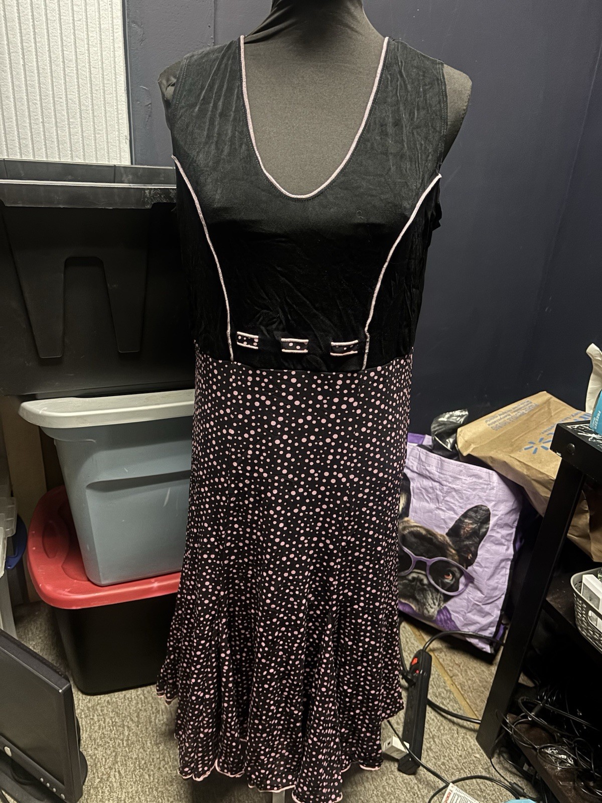 Vintage Picadilly Fashions Women’s Size L Pink & Black Polka Dot Sleeveless