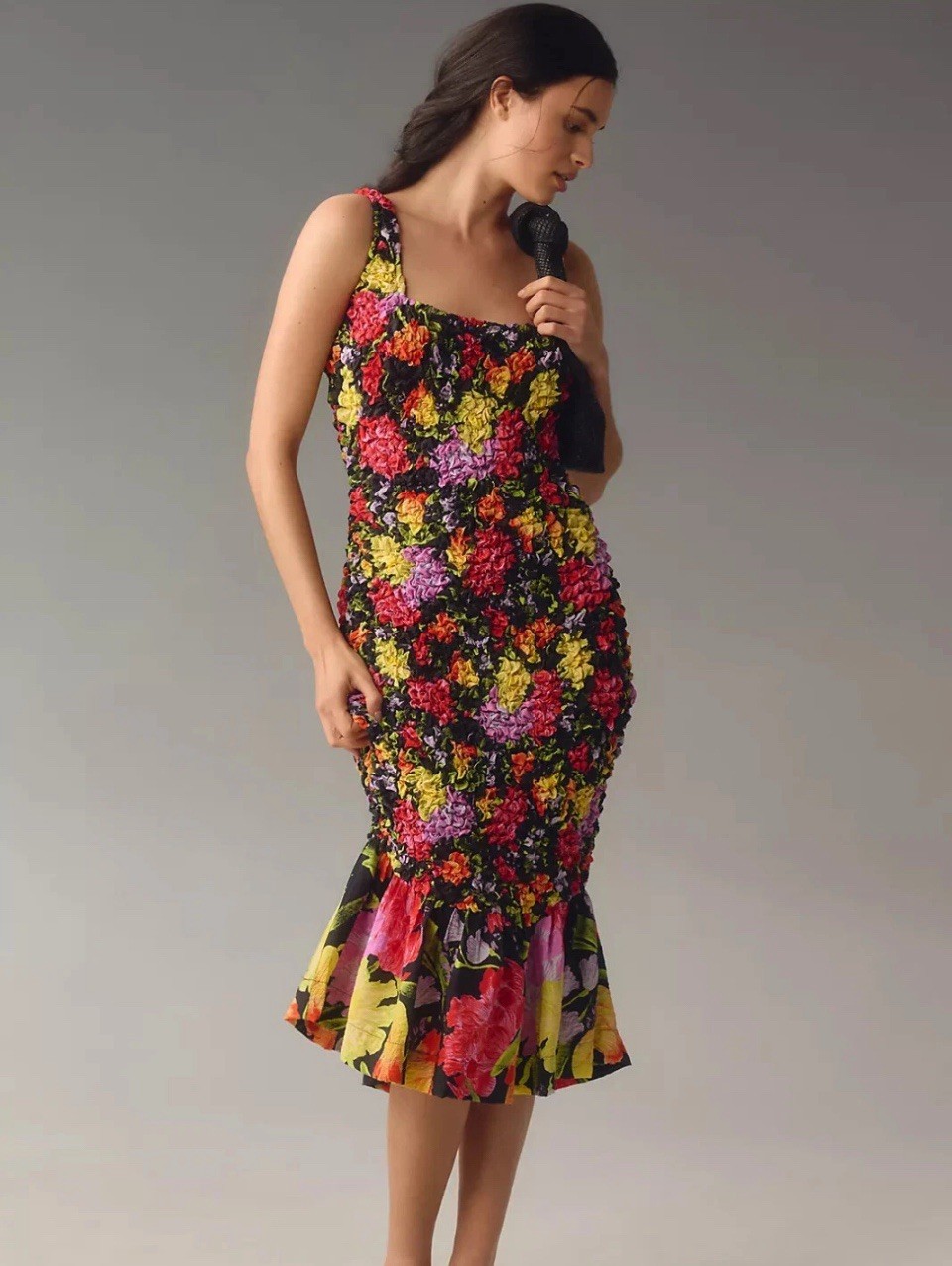 Anthropologie Pebble Smocked Dress M Midi Floral Yukiko Noritak Bodycon #190