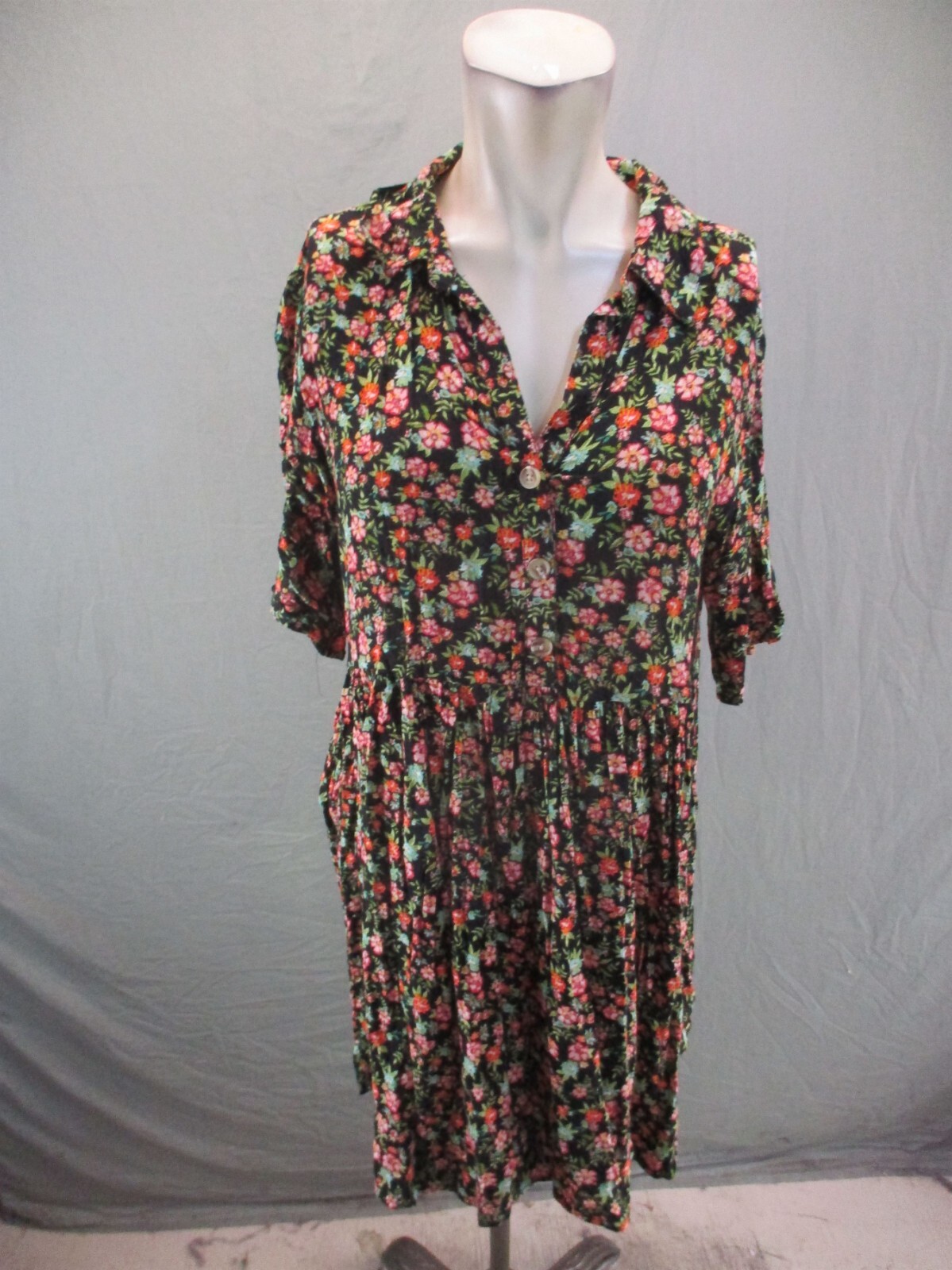 Soul Cake Size L Womens Multicolor Collared Short Sleeve Pleated Skirt Dress 377