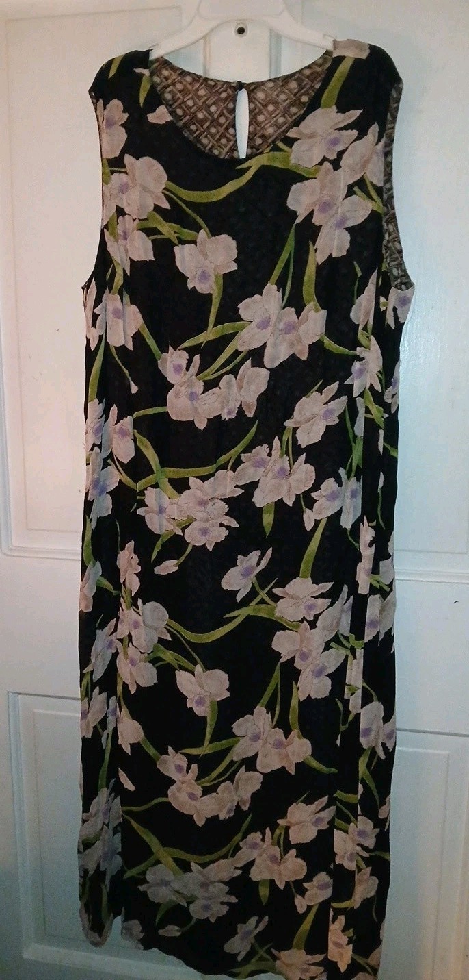 Sag Harbor Woman Blk Floral Print Lined Sundress Sz 1X