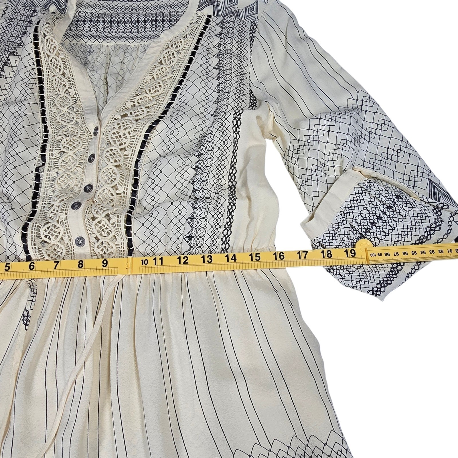 Anthropologie Floreat Perrie Peasant Dress Ivory Black Crochet Size 10 Boho