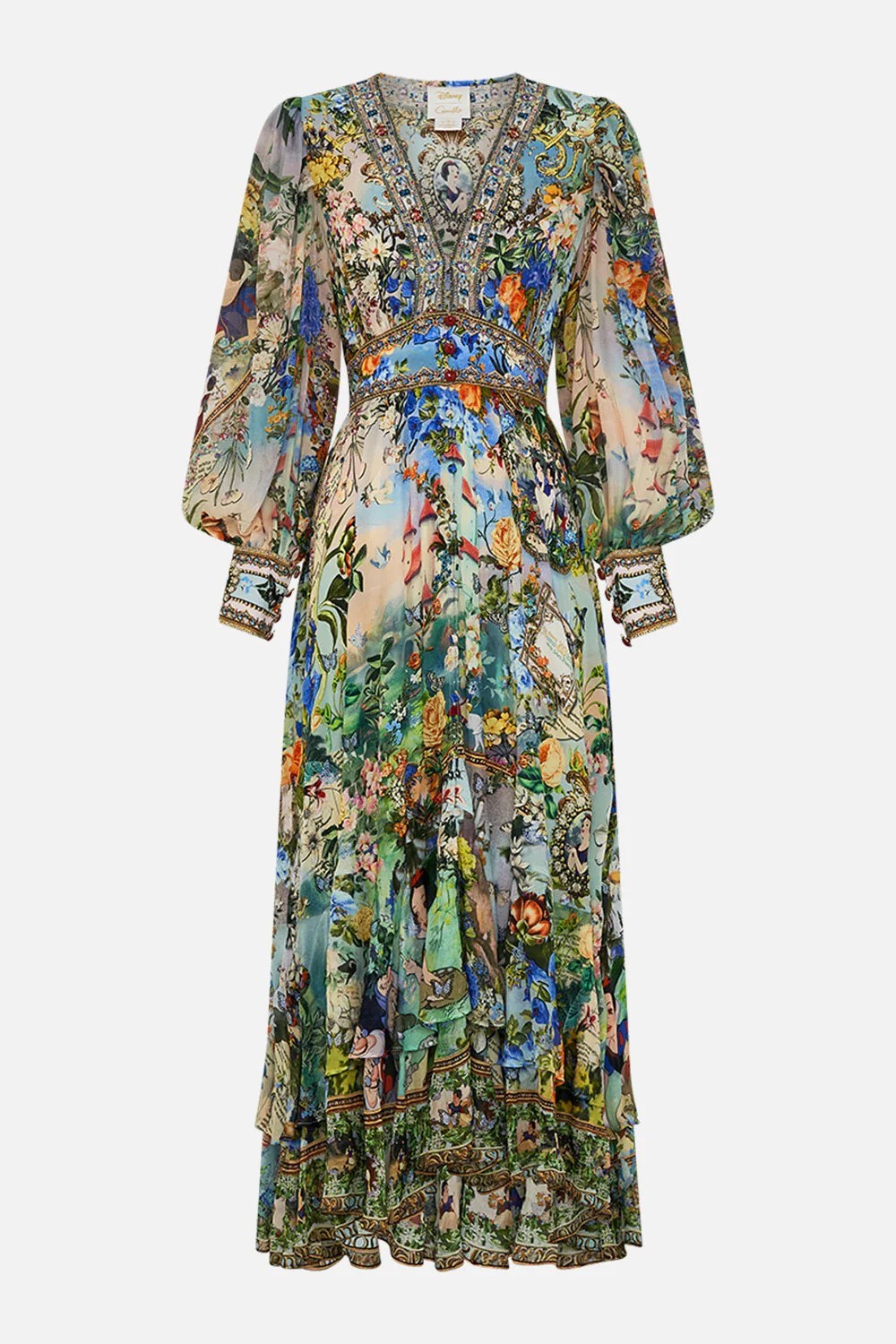 BOHO FLORAL MAXI DRESS V NECK Puff Sleeve Chiffon Long Dress for WOMEN Vacation