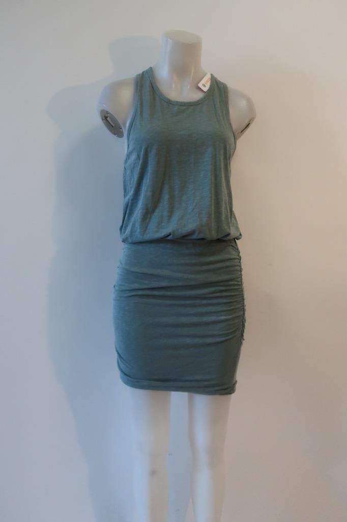 NWT Womens Sundry Moss Green (Item-888) Ruched Cotton T-Shirt Mini Dress 2 US/M