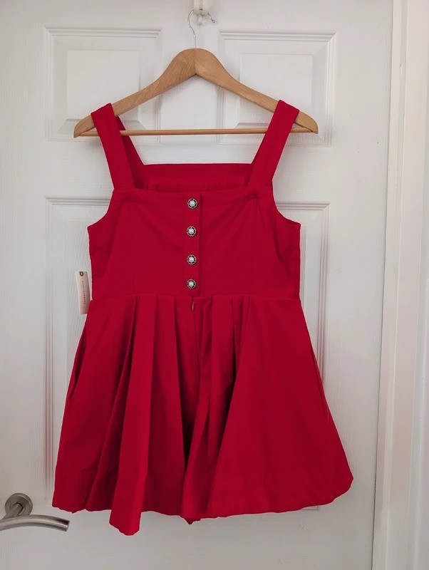 Maeve Anthropologie Red Playsuit Romper Size M BNWT Fit & Flare Button Front